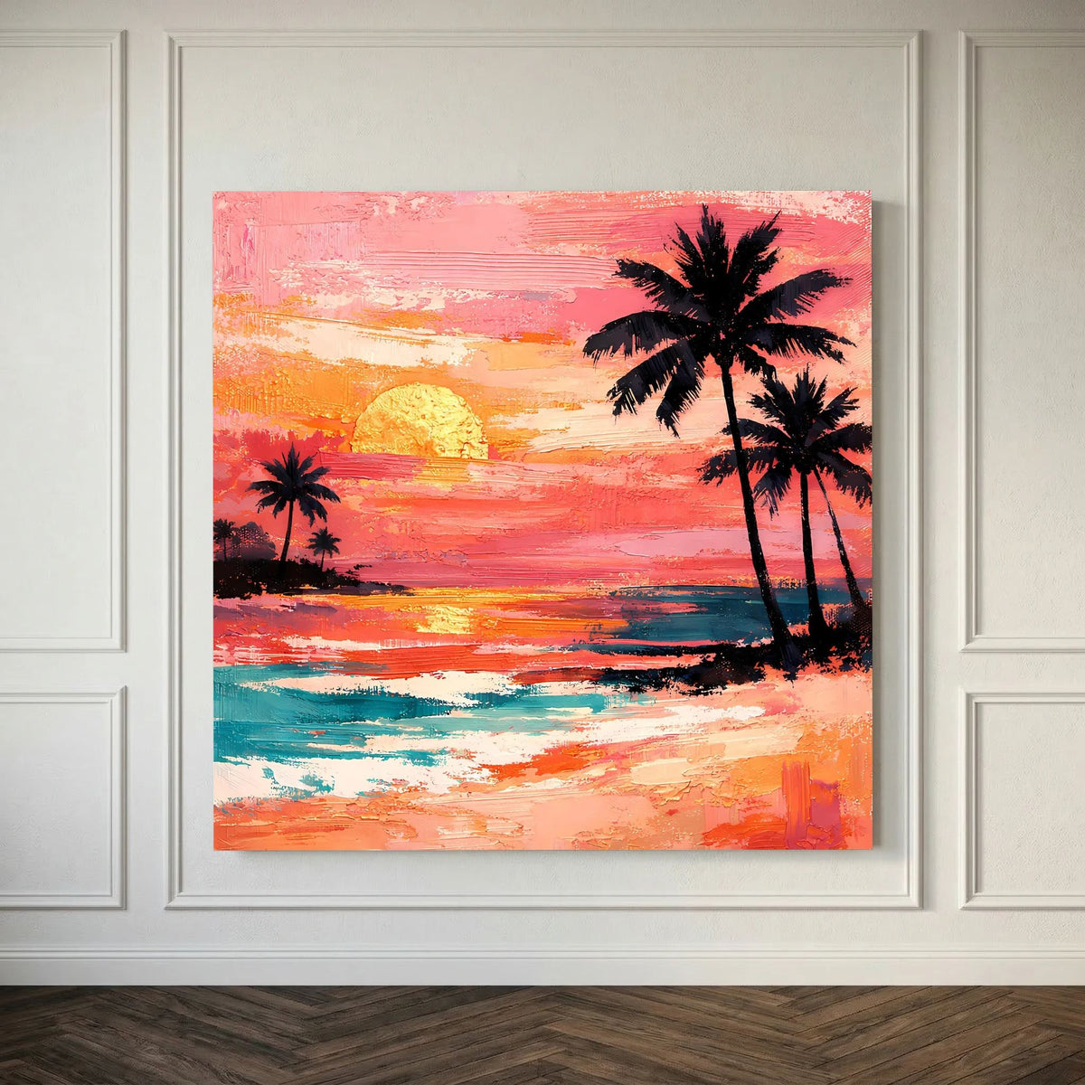Leinwand Abstraktes Hibiskus Blütenbild | Modernes Tropen Wandbild Rot Pink