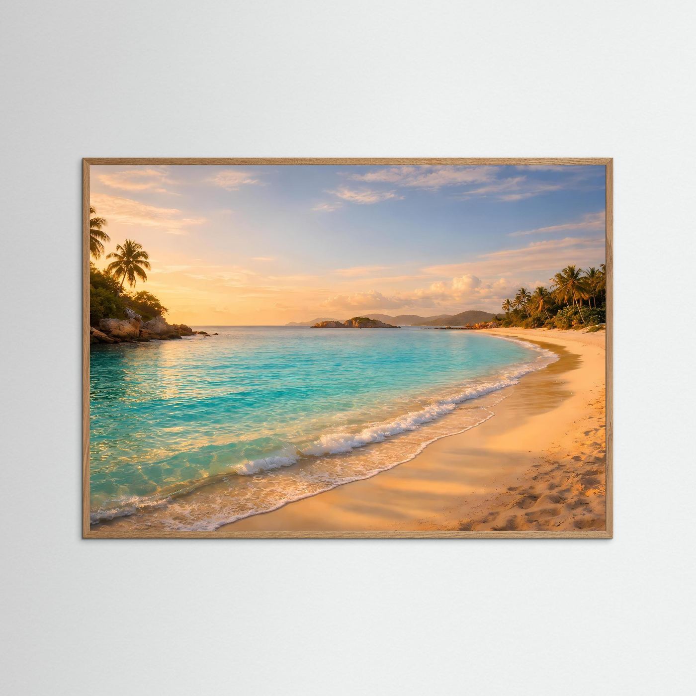 Tropischer Traumstrand im Sonnenuntergang | Karibik & Palmen Poster Querformat