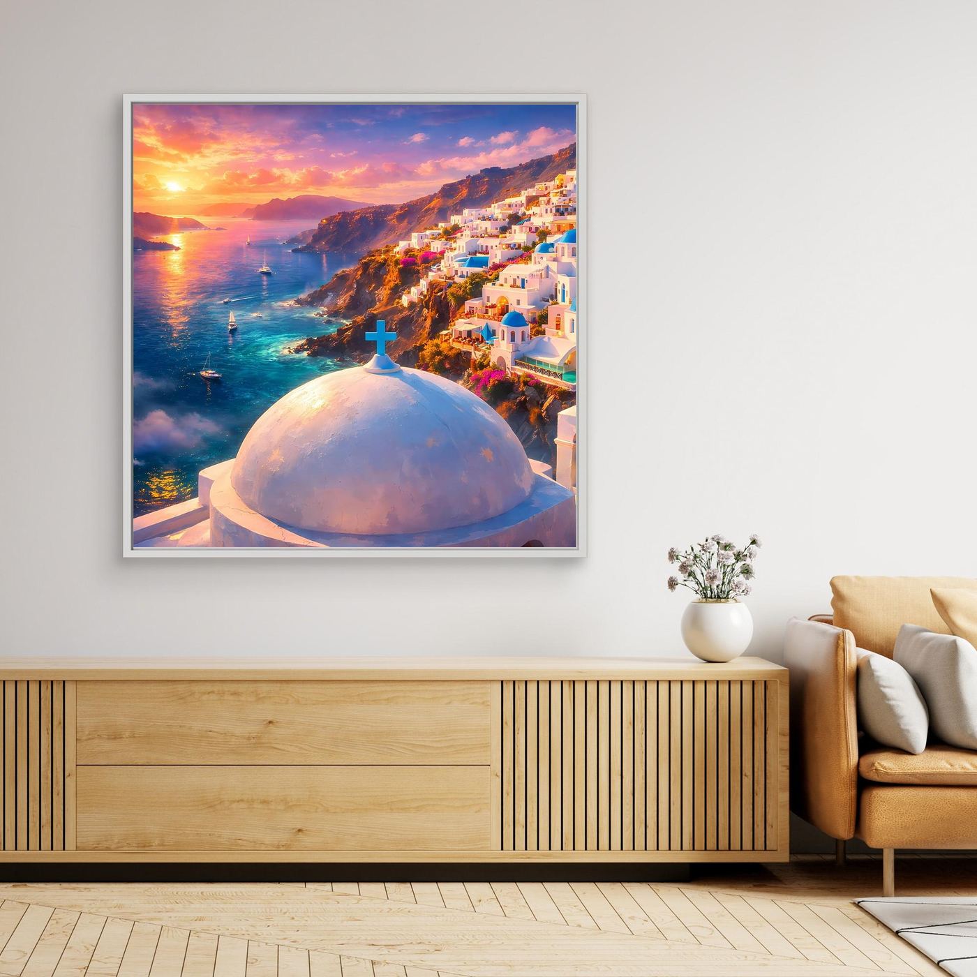 Leinwandbild Traumhaftes Santorini bei Sonnenuntergang | Maritimes Urlaubsflair