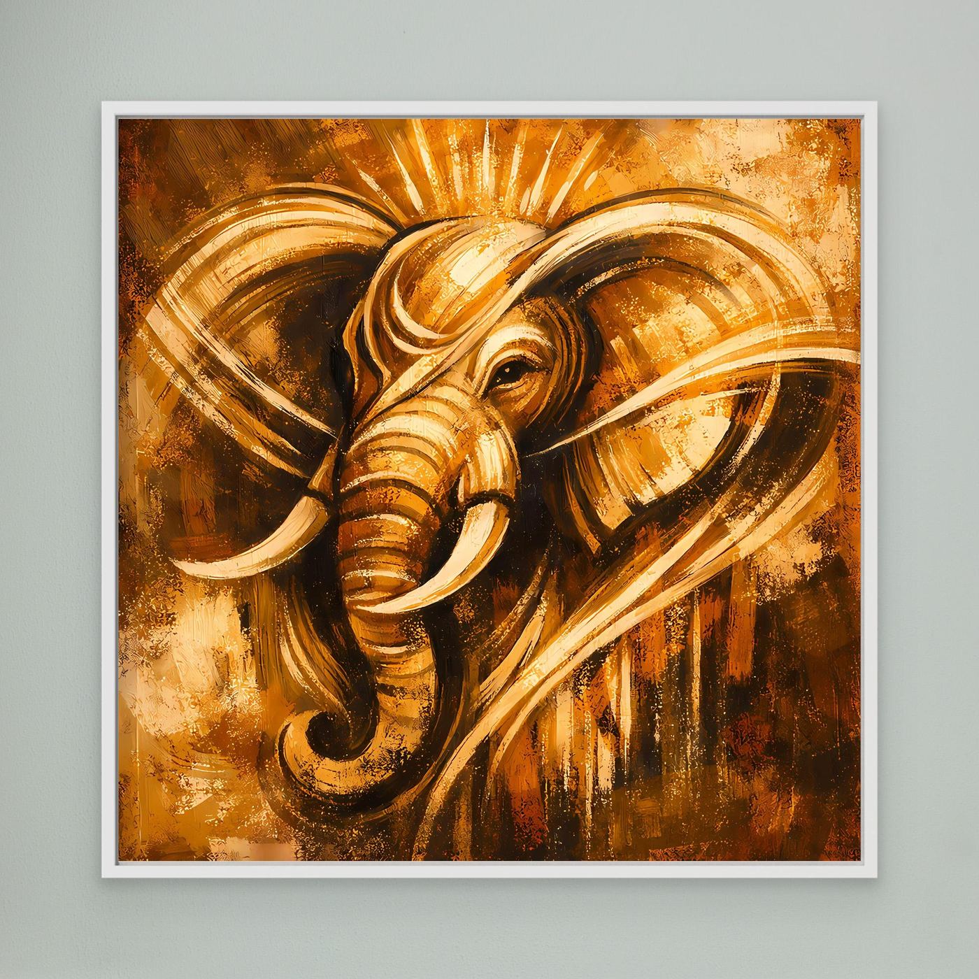 Leinwand Goldener Elefant Ganesha-Stil | Abstraktes Modern Art Tier Wandbild