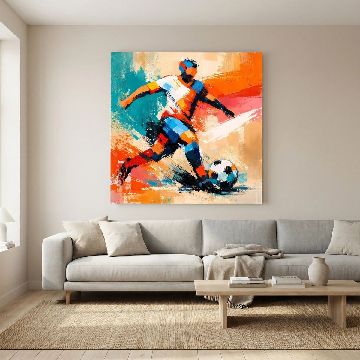 Leinwand Dynamischer Fußballspieler in Aktion | Abstraktes Sport & Fußball Wandbild