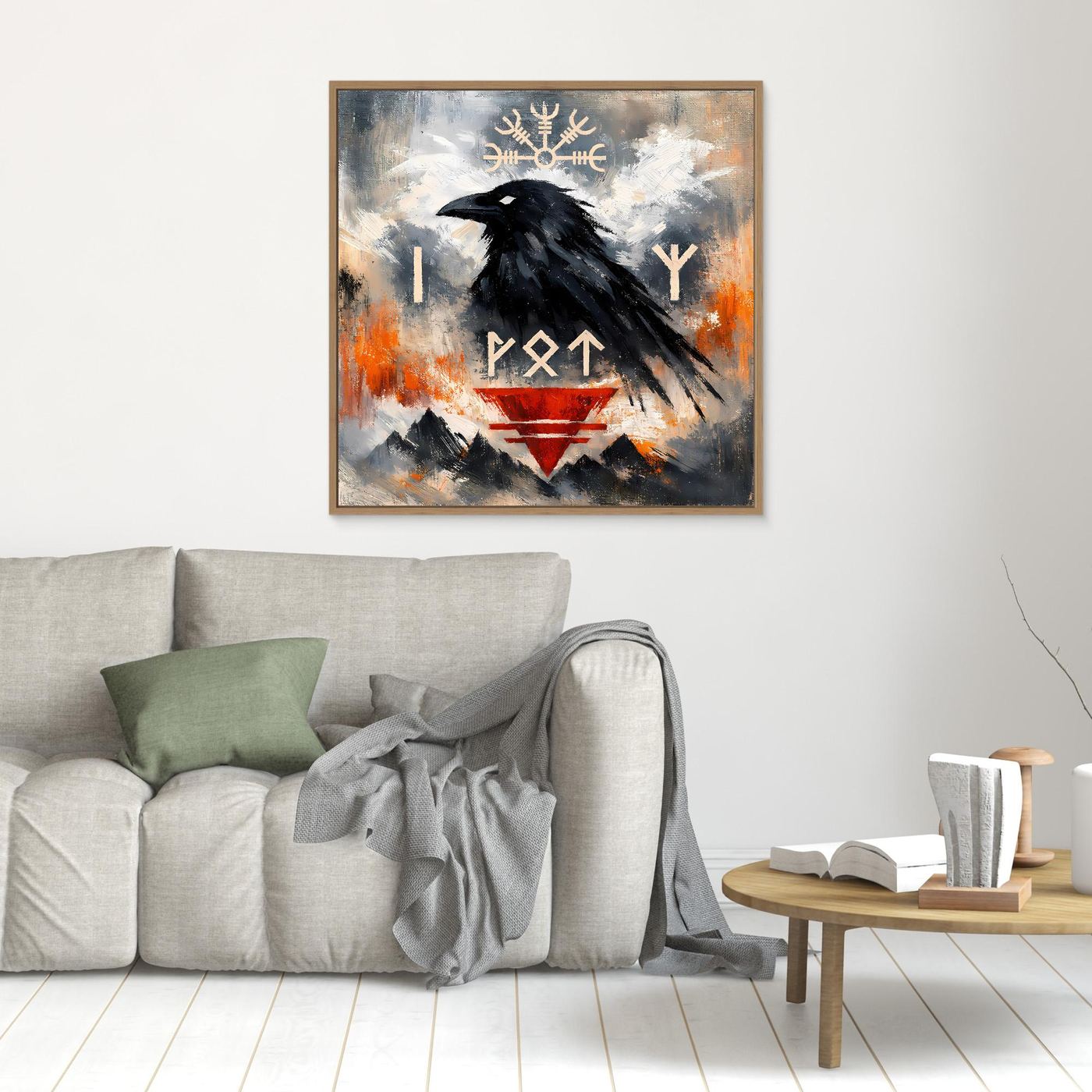 Leinwand Odin's Rabe | Wikinger Runen & Vegvísir Nordisches Wandbild