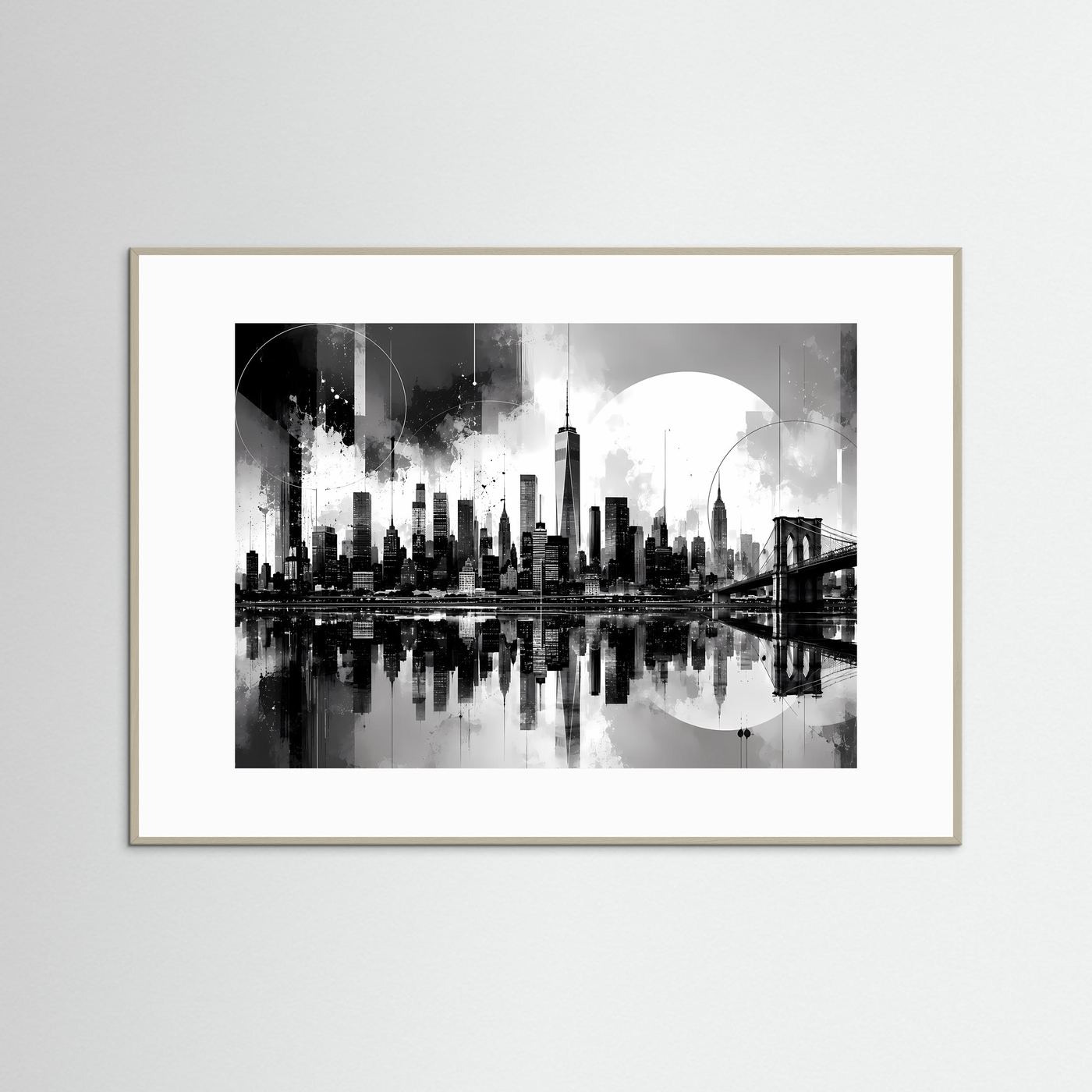 New York Skyline Poster Schwarz Weiß | Moderne City Wandkunst | Manhattan Skyline mit Brooklyn Bridge | Minimalistische Fine Art