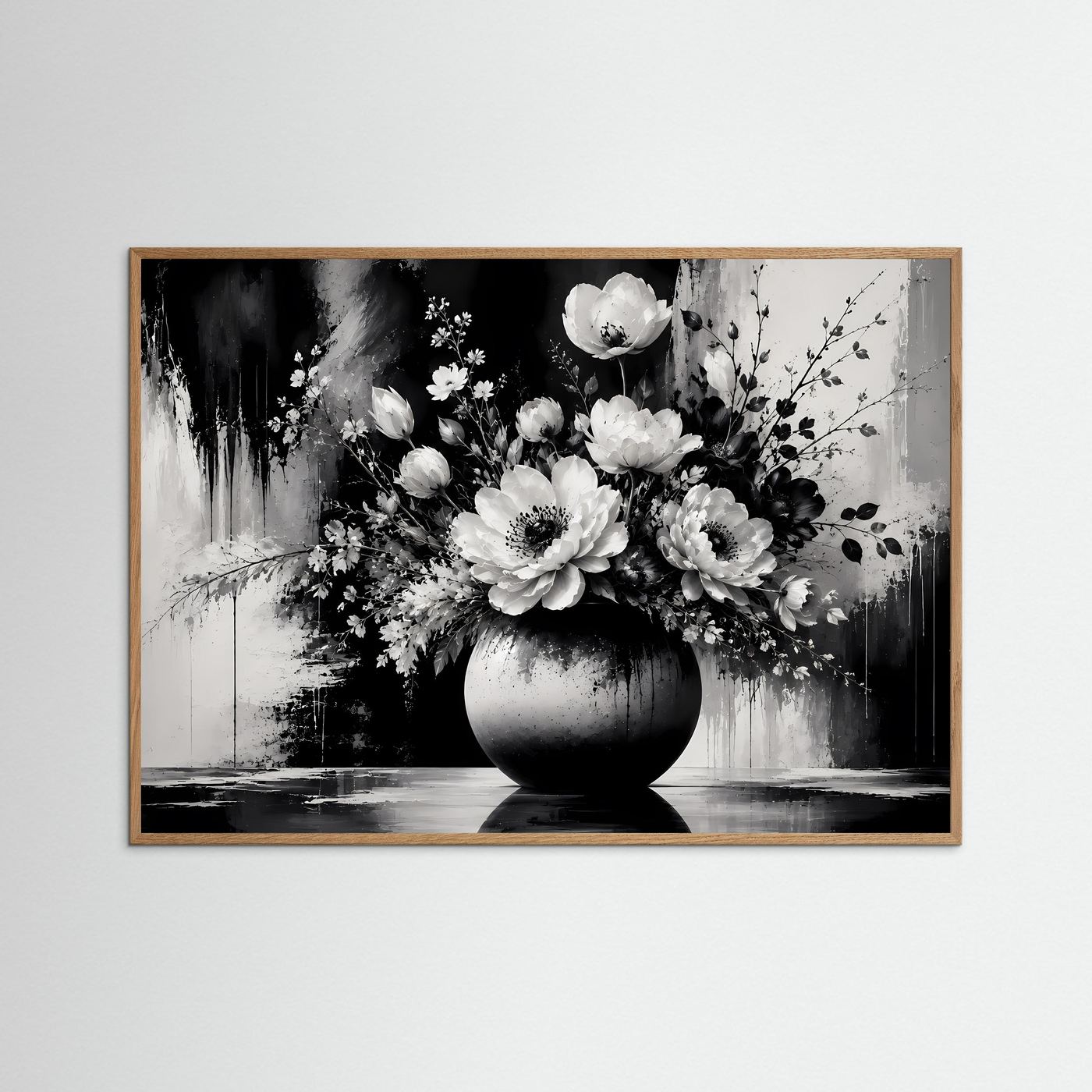 Schwarz Weiß Blumen Poster | Eleganter Blumenstrauß in Vase | Moderne Florale Wandkunst | Monochromes Wandbild
