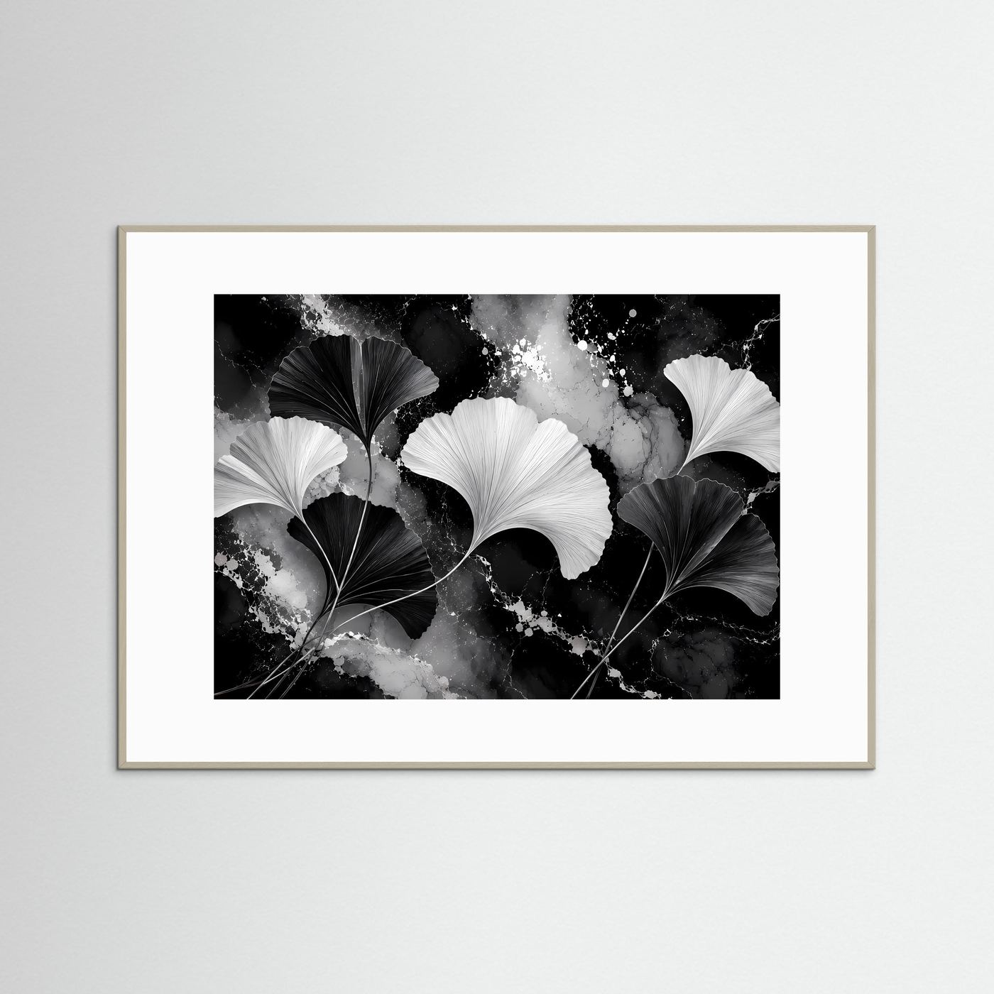Ginkgo Blätter Poster Schwarz Weiß | Moderne Botanische Wandkunst | Elegantes Abstraktes Natur Wandbild | Minimalistische Kunst