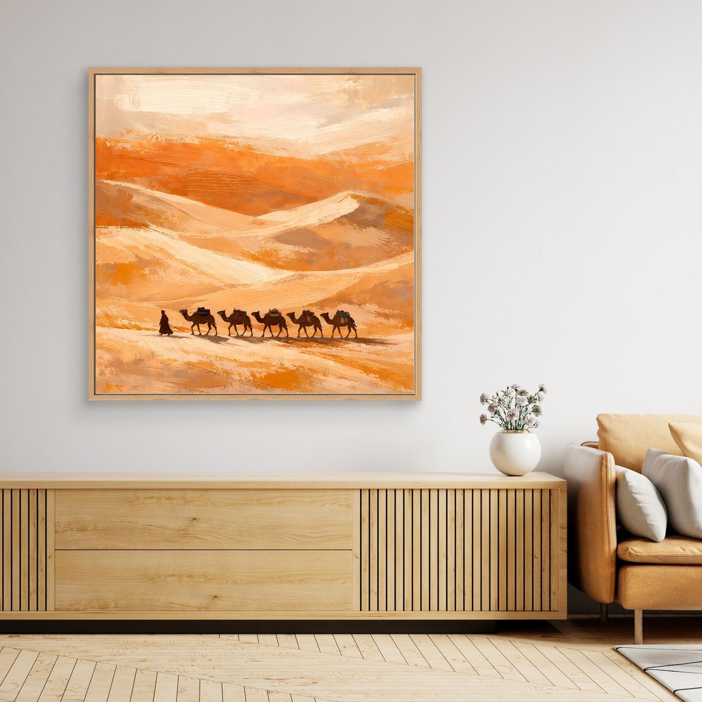 Leinwand Kamelkarawane in der Wüste | Abstraktes Orient Wandbild