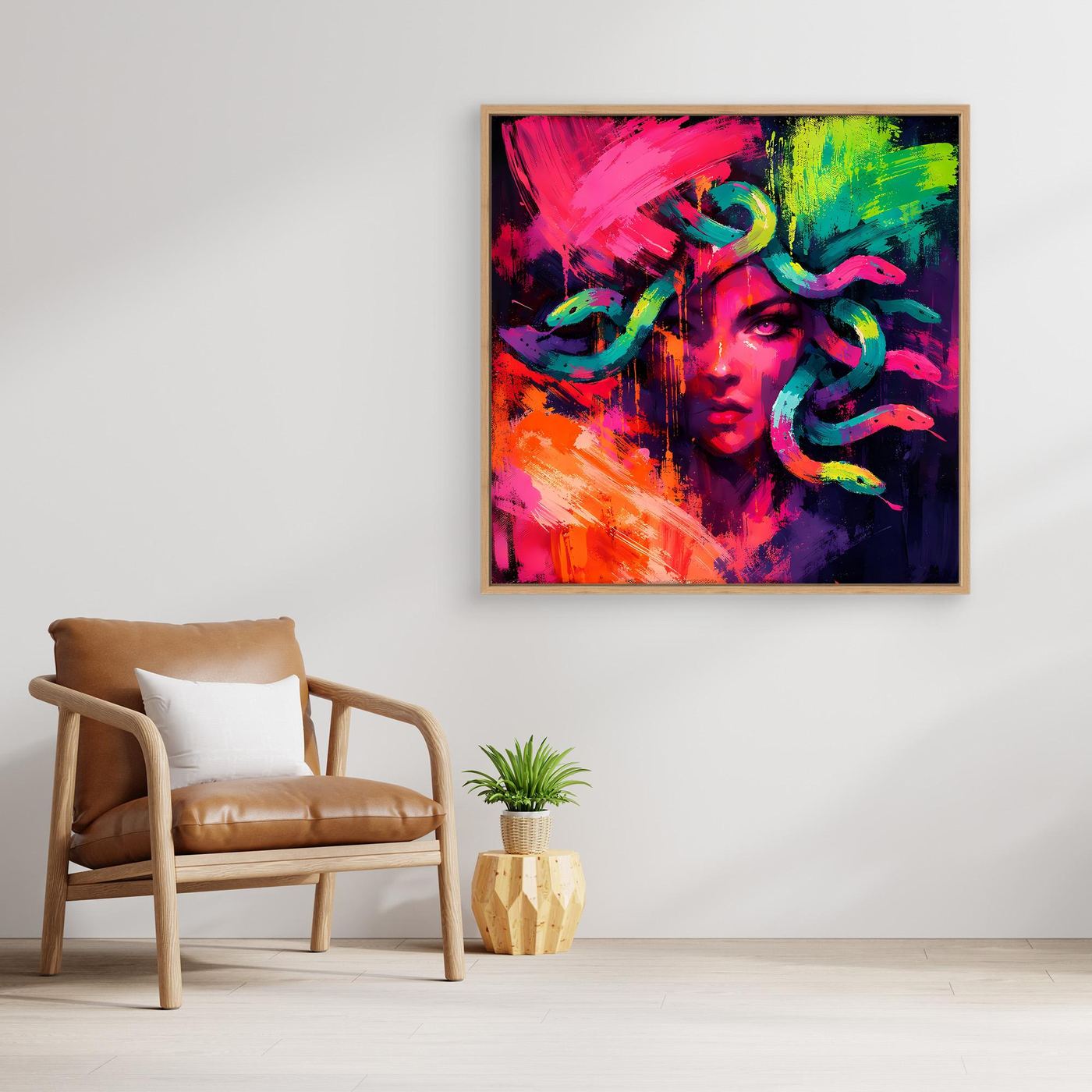 Leinwandbild Abstrakte Medusa im Neon-Stil | Moderner Mythos