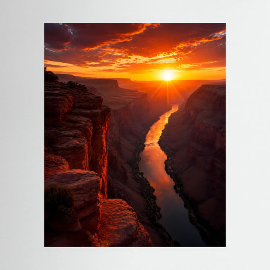 Poster mit Fluss zwischen Felsen bei Sonnenuntergang, Hochformat