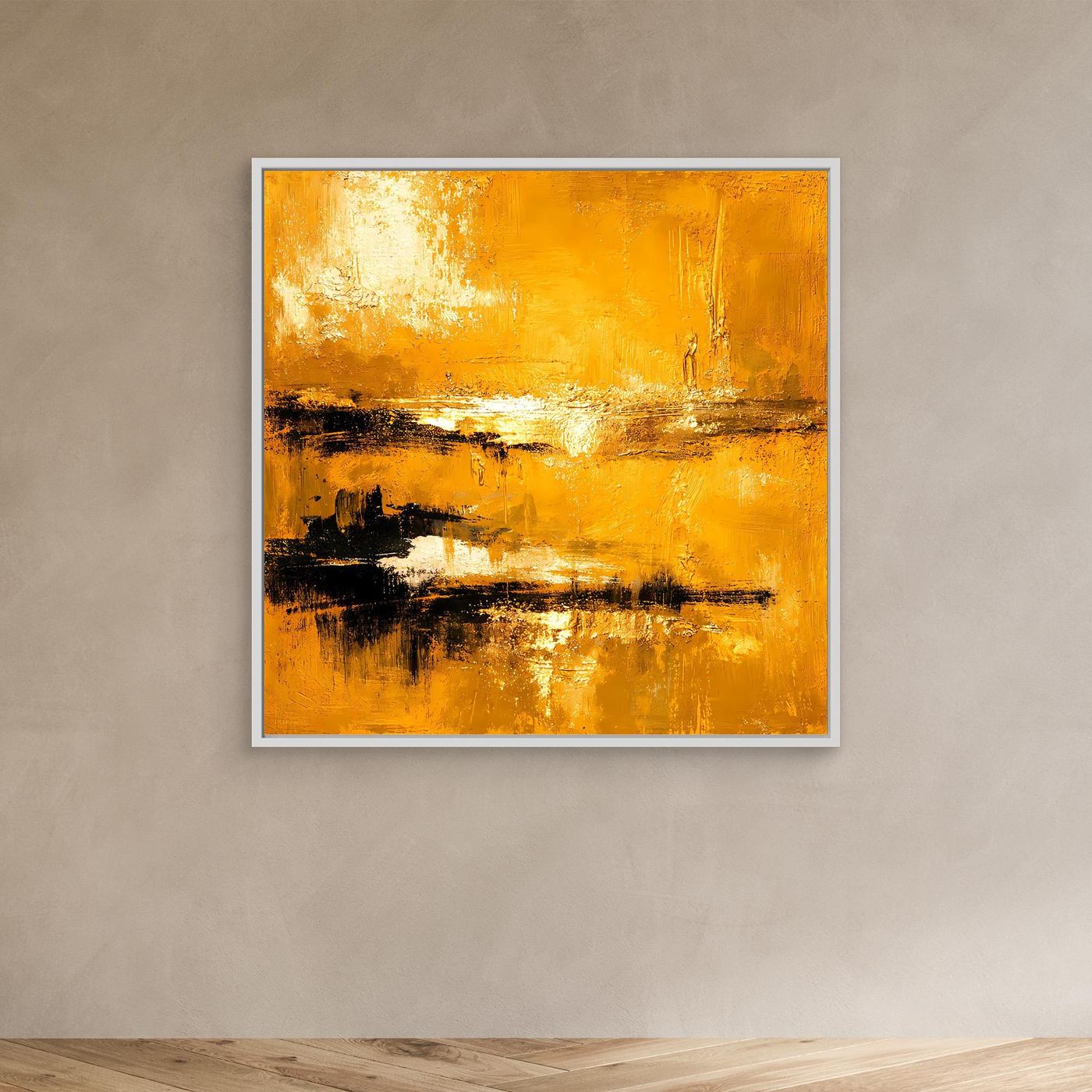 Leinwand Abstrakte Goldlandschaft am See | Modernes Elegantes Horizont Wandbild