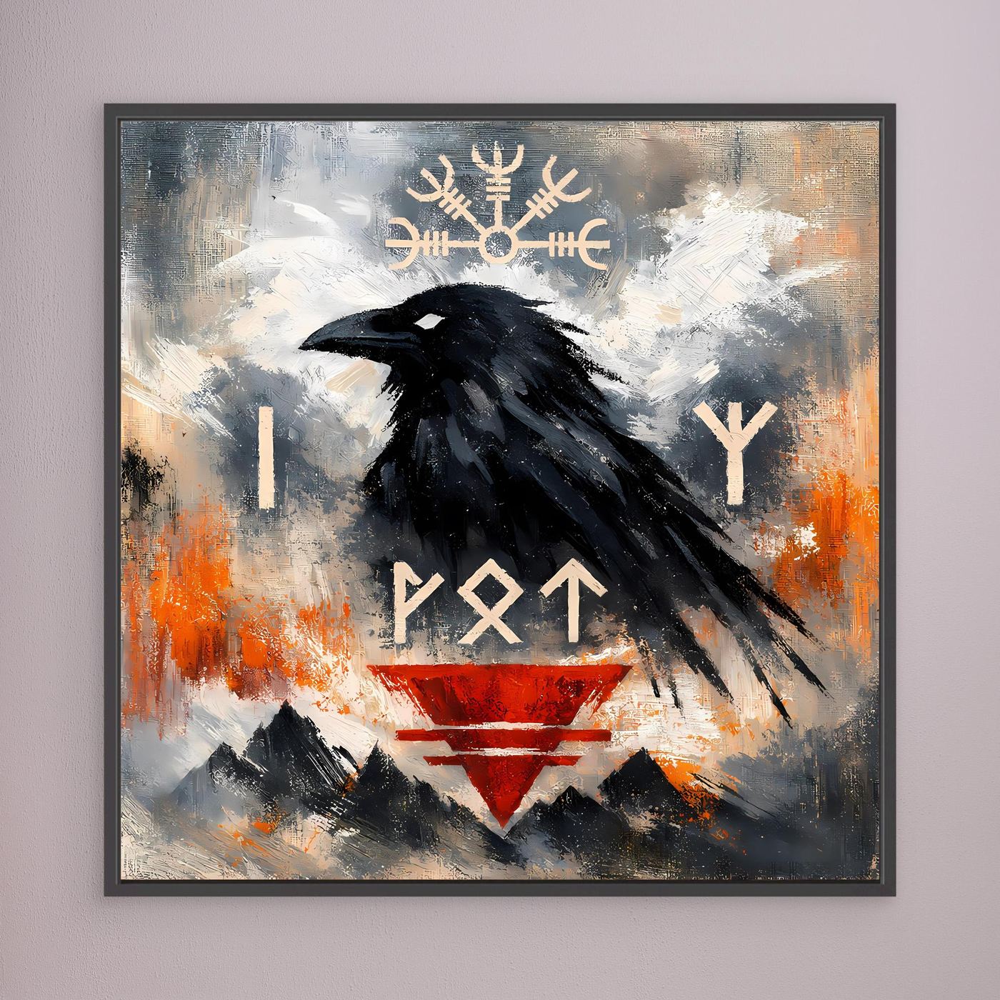 Leinwand Odin's Rabe | Wikinger Runen & Vegvísir Nordisches Wandbild