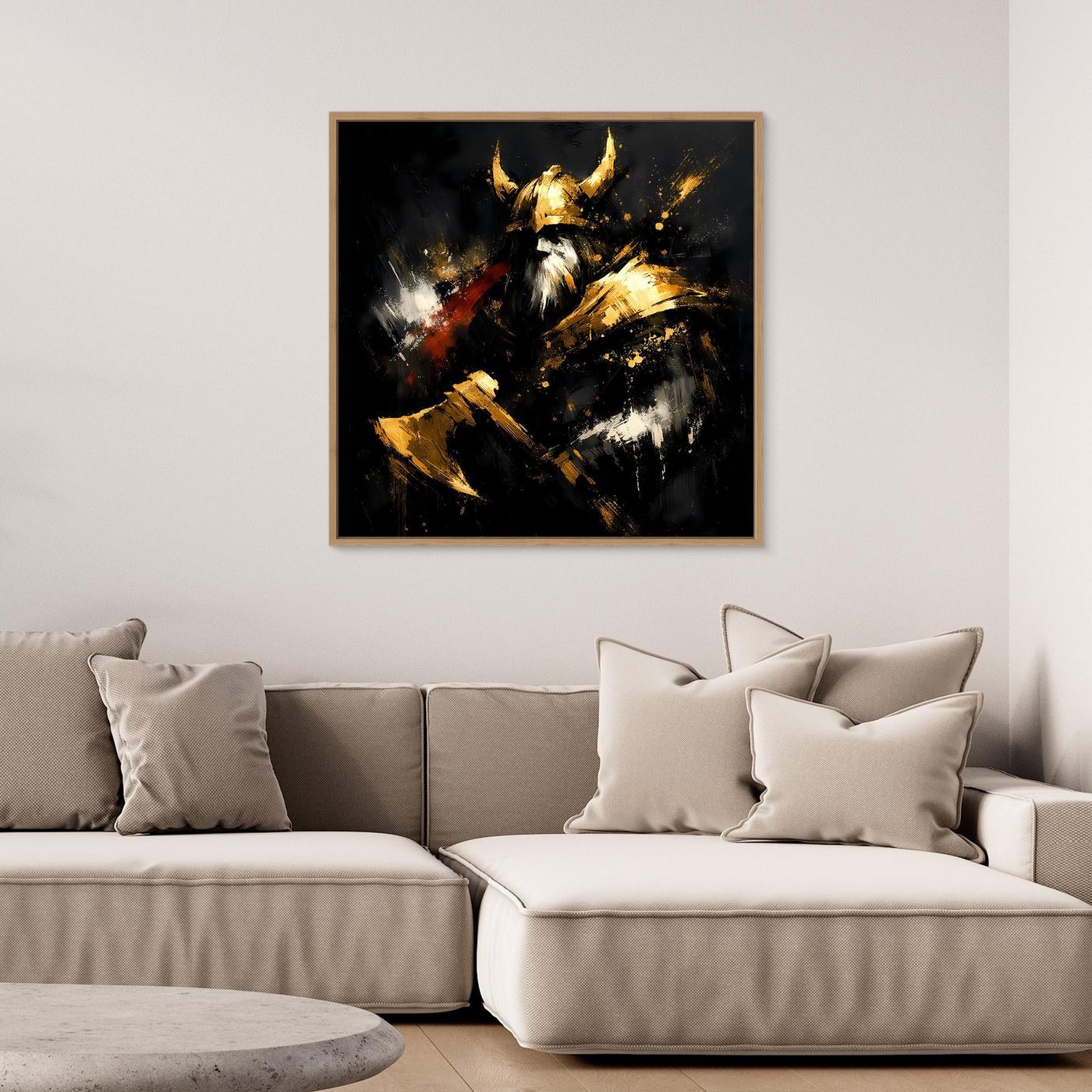 Leinwand Goldener Wikinger Krieger | Abstraktes Nordmann Wandbild Modern