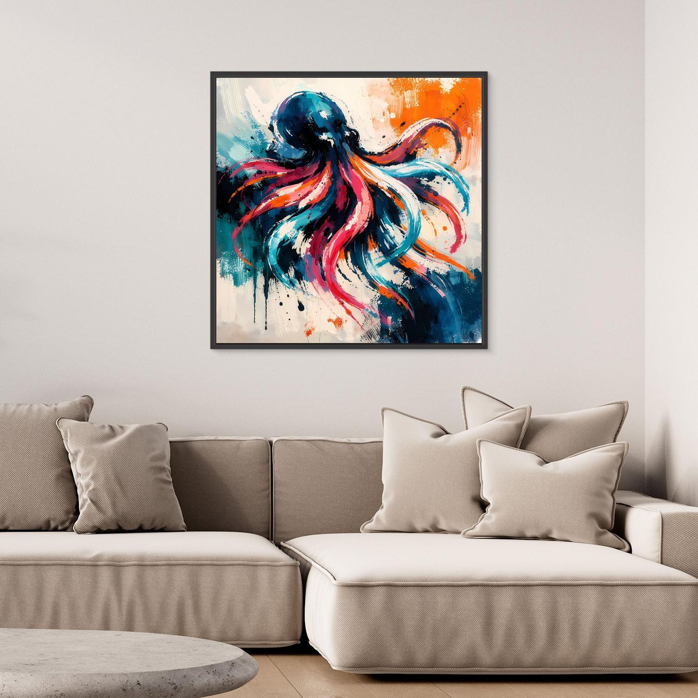 Leinwand Dynamischer Oktopus im Farbenmeer | Abstraktes Krake Wandbild