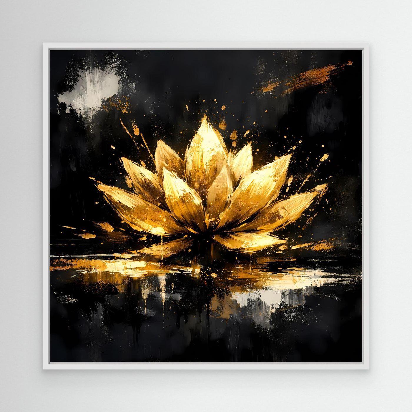 Leinwand Goldene Lotusblüte Abstrakt | Modernes Lotus Wandbild Schwarz Gold