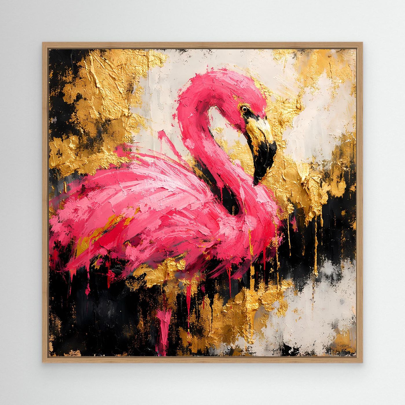 Leinwand Eleganter Flamingo in Pink und Gold | Abstraktes Modernes Tier Wandbild