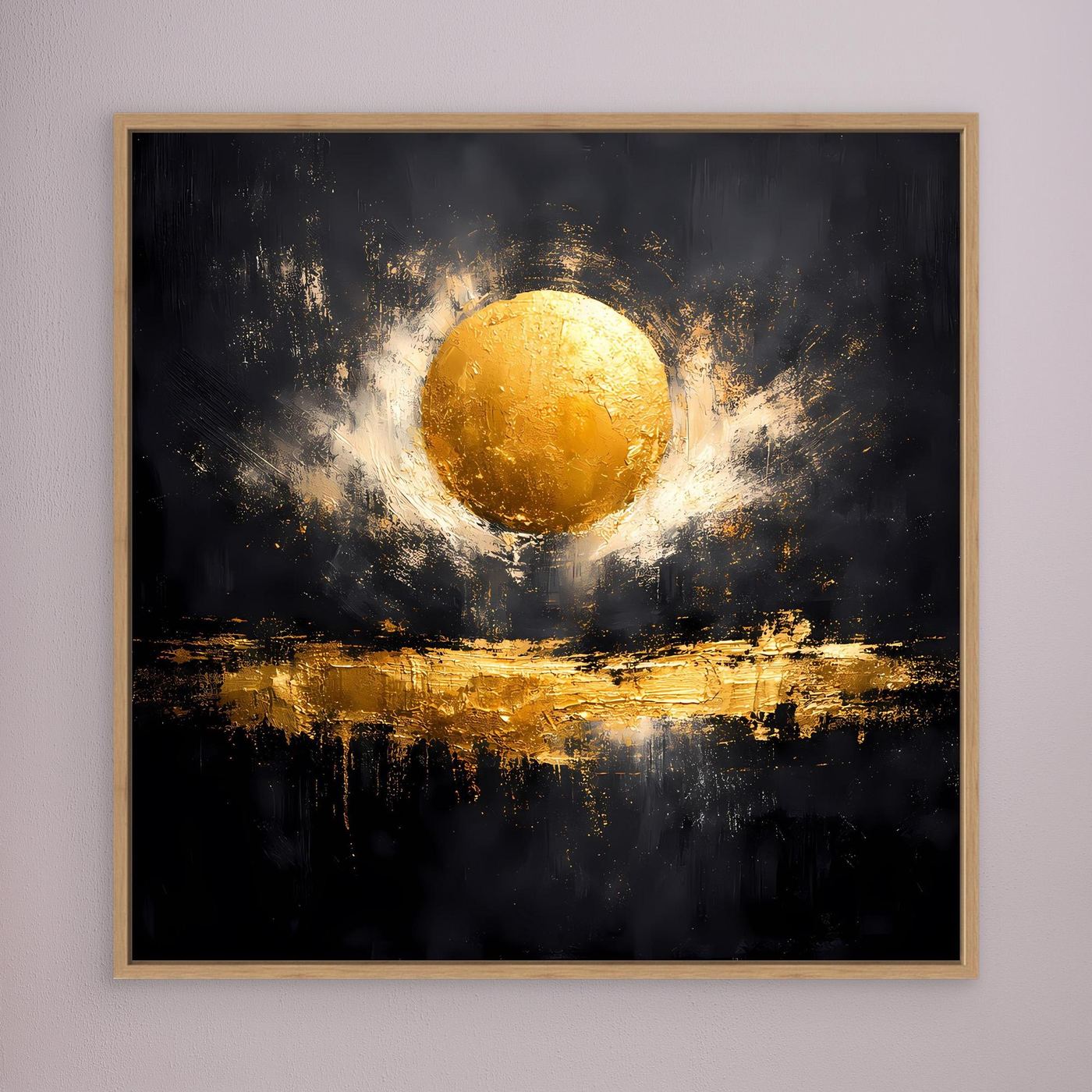 Leinwand Abstrakter Goldener Vollmond | Modernes Kosmisches Wandbild