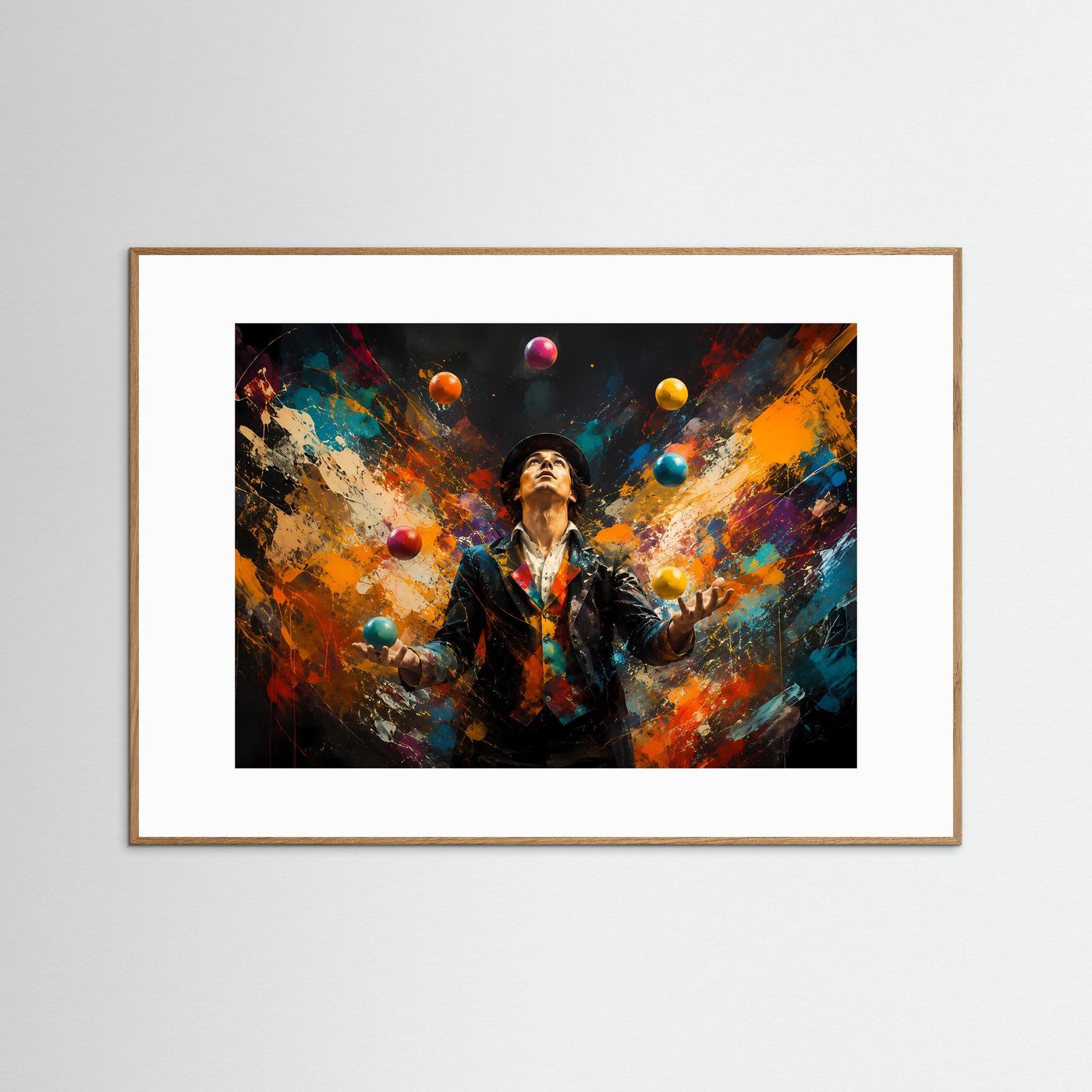 Faszinierender Jongleur im Farbenspiel | Moderne Zirkus- & Kunst-Poster Querformat