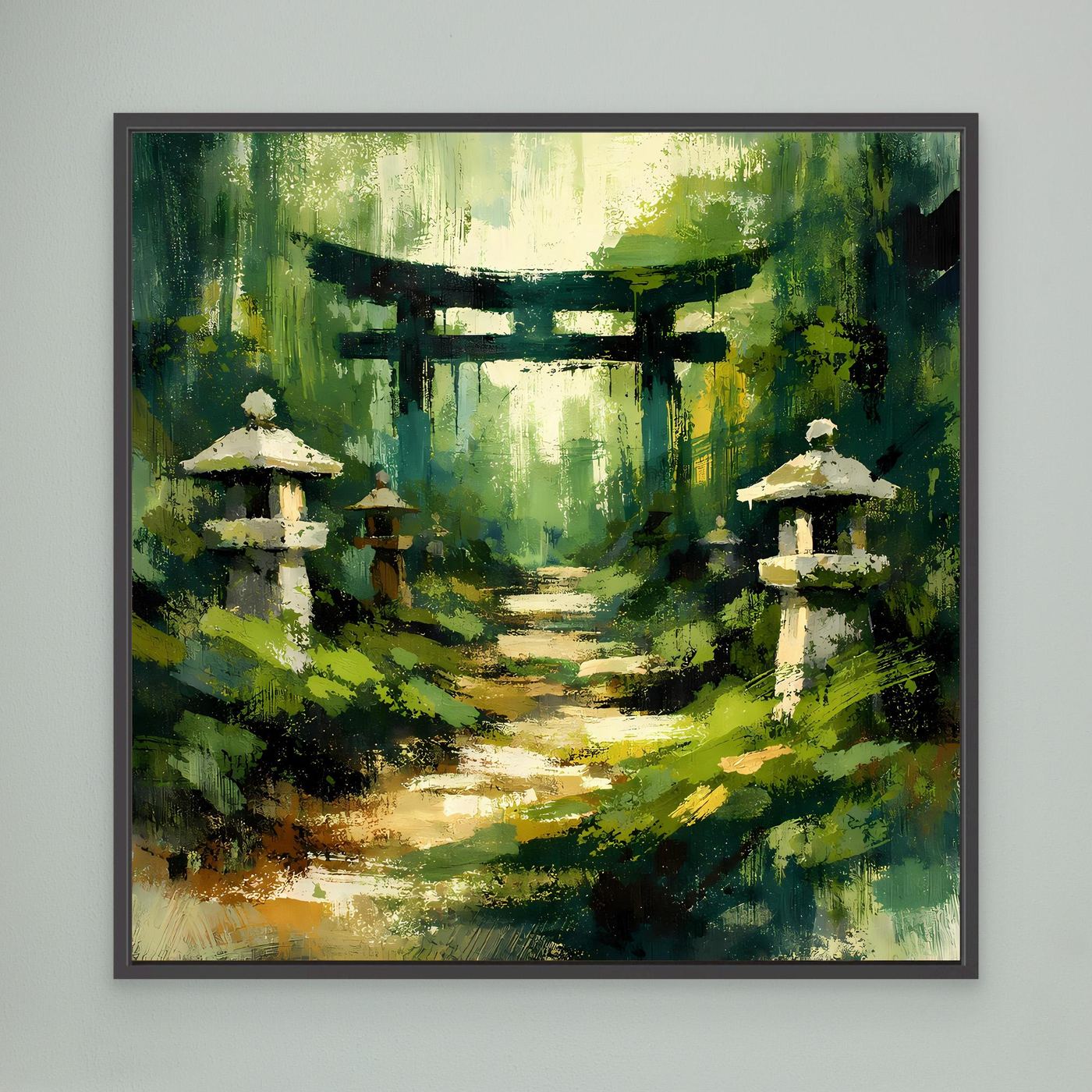 Leinwand Mystischer Torii-Pfad im Wald | Traditionelles Japan-Wandbild auf echter Leinwand