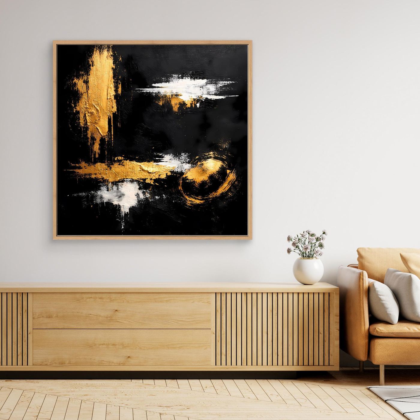 Leinwand Abstraktes Meisterwerk in Gold und Weiß | Modernes Galerie Wandbild