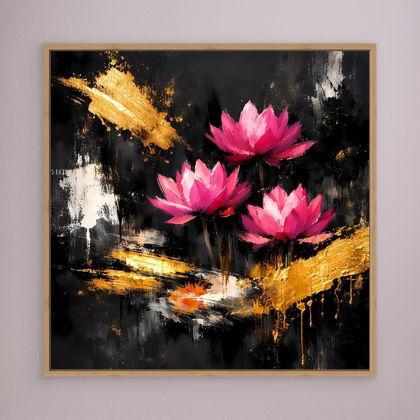 Leinwand Prachtvolle Lotusblüten in Pink und Gold | Modernes Abstraktes Blumen Wandbild