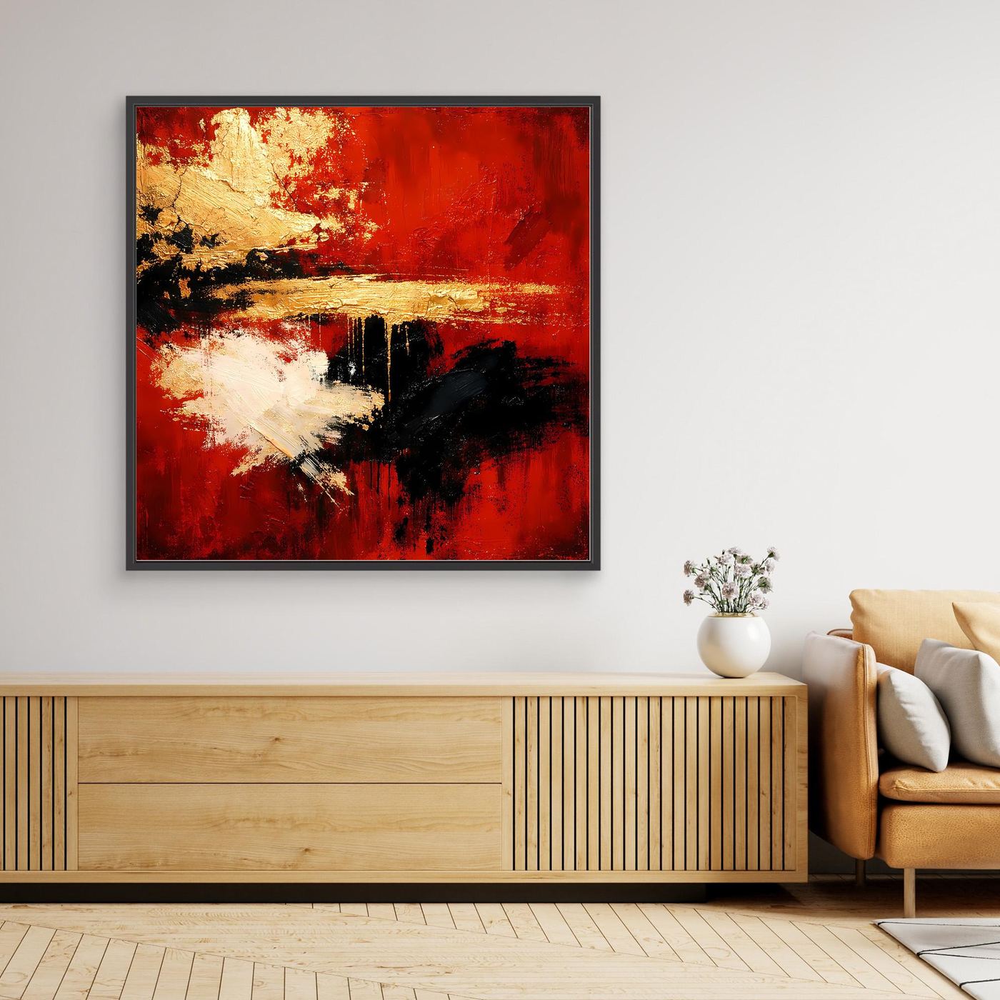 Leinwand Abstraktes Farbspiel in Rot und Gold | Modernes Progressives Wandbild