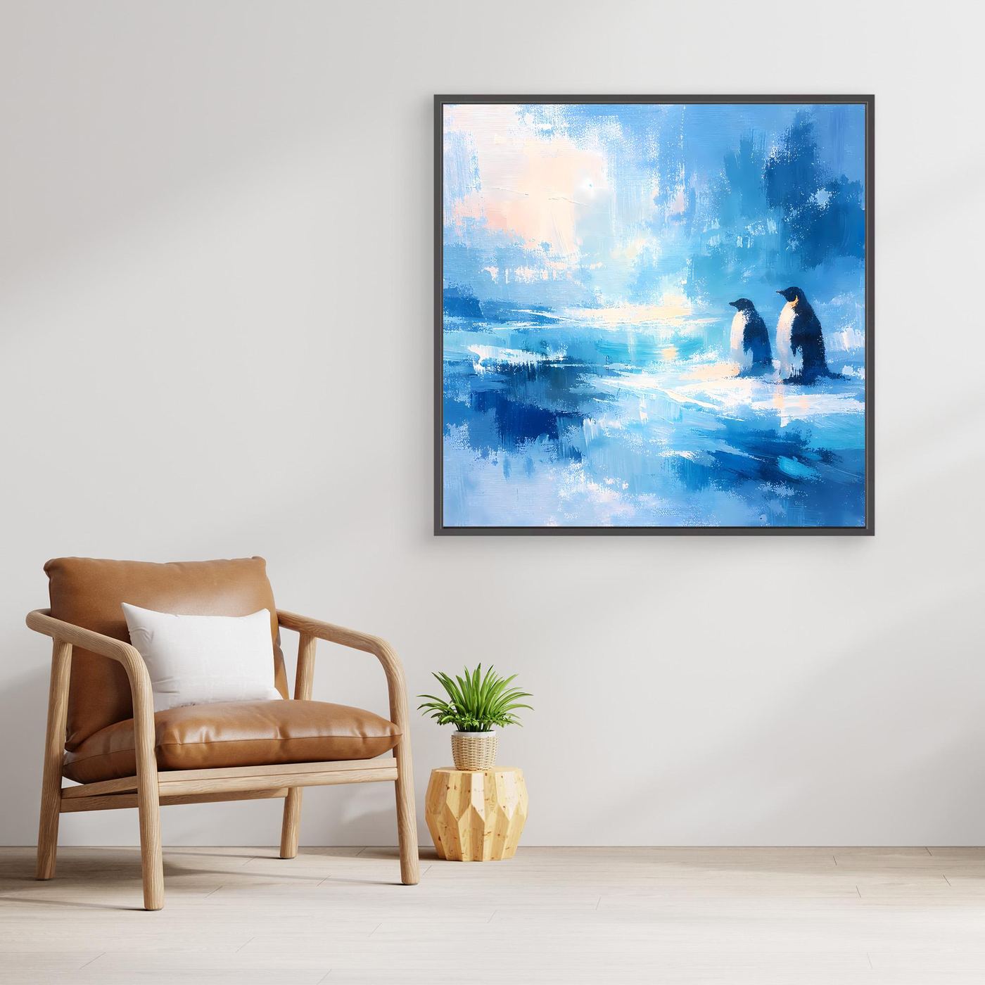 Leinwand Majestätische Pinguine im Ewigen Eis | Abstraktes Antarktis Wandbild