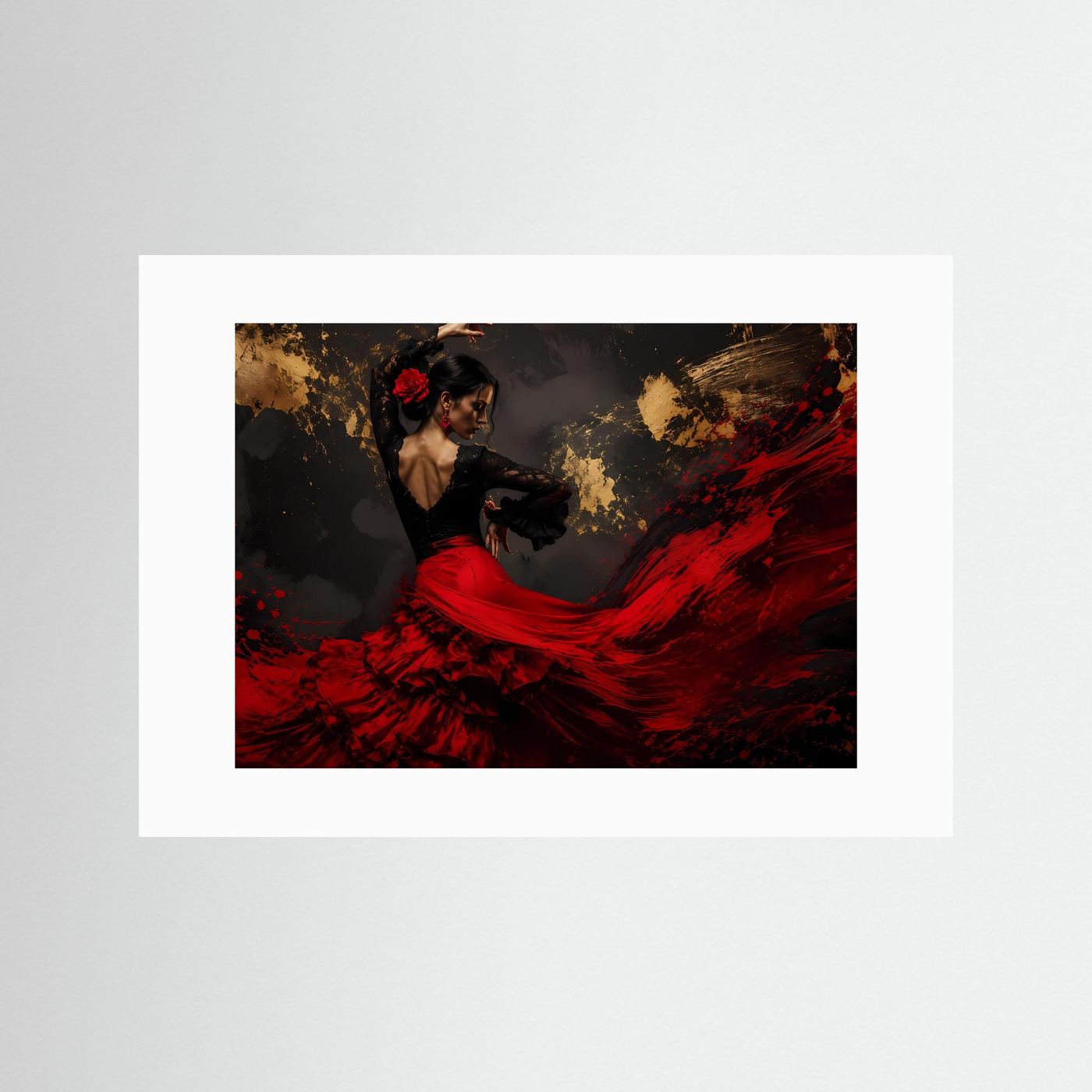Leidenschaftliche Flamenco-Tänzerin | Spanischer Tanz & Rot-Gold Poster