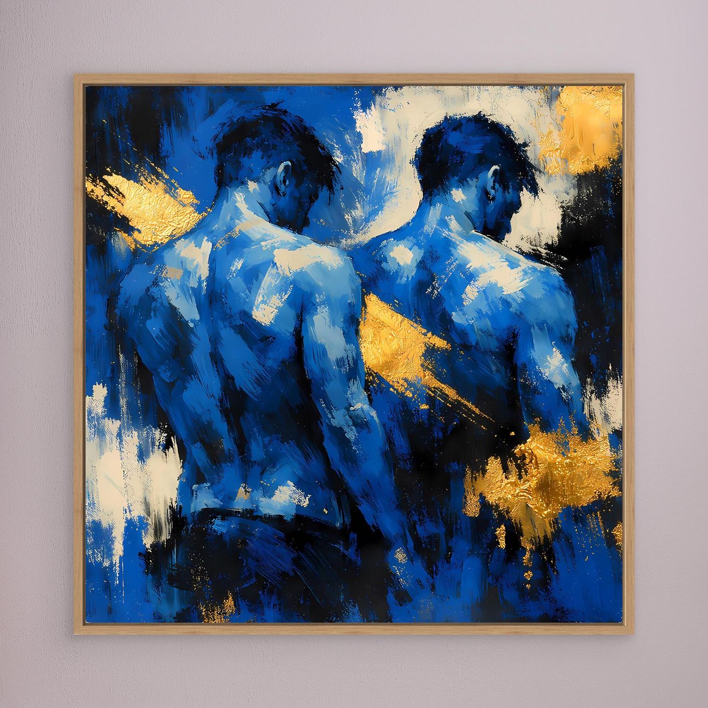 Leinwand Zwei Brüder in Blau | Abstraktes Männlicher Rücken Wandbild Gold