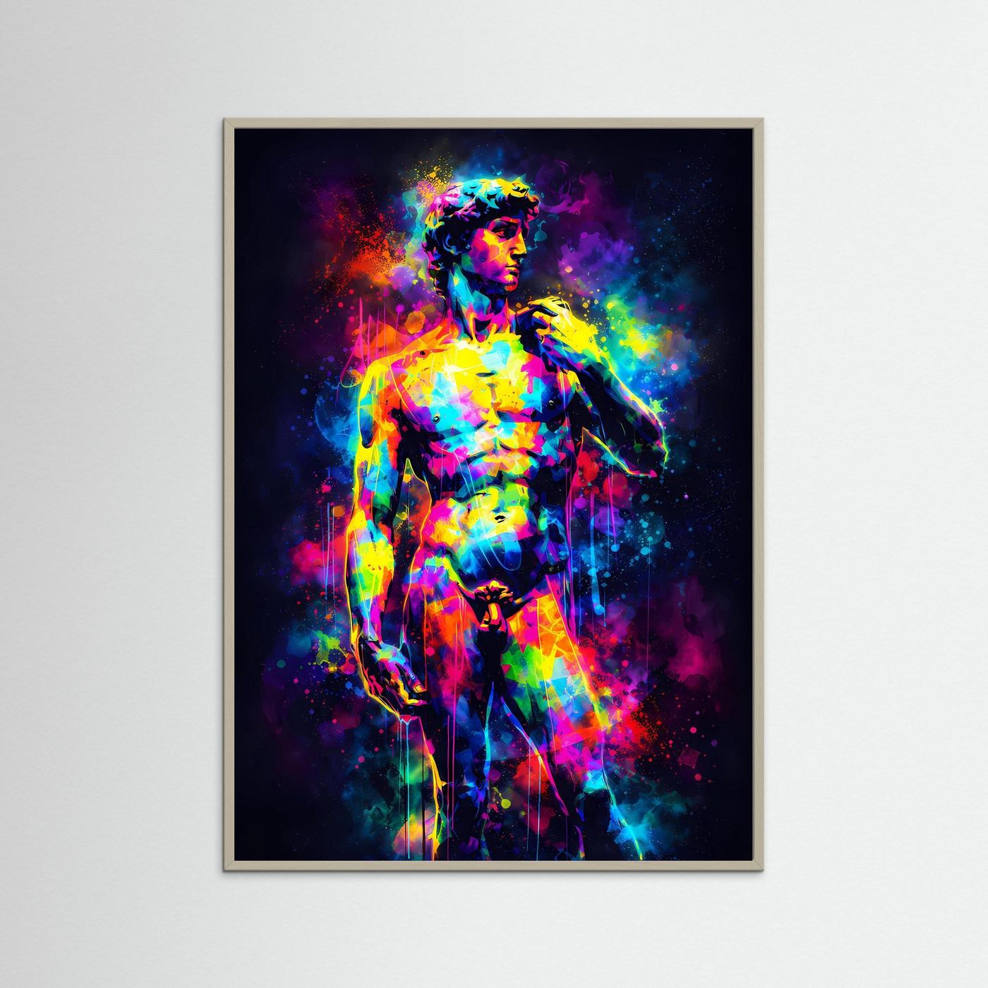 Die Renaissance der Farben | Modernes David Skulptur Poster bunt | Abstraktes Pop Art Kunstposter Hochformat