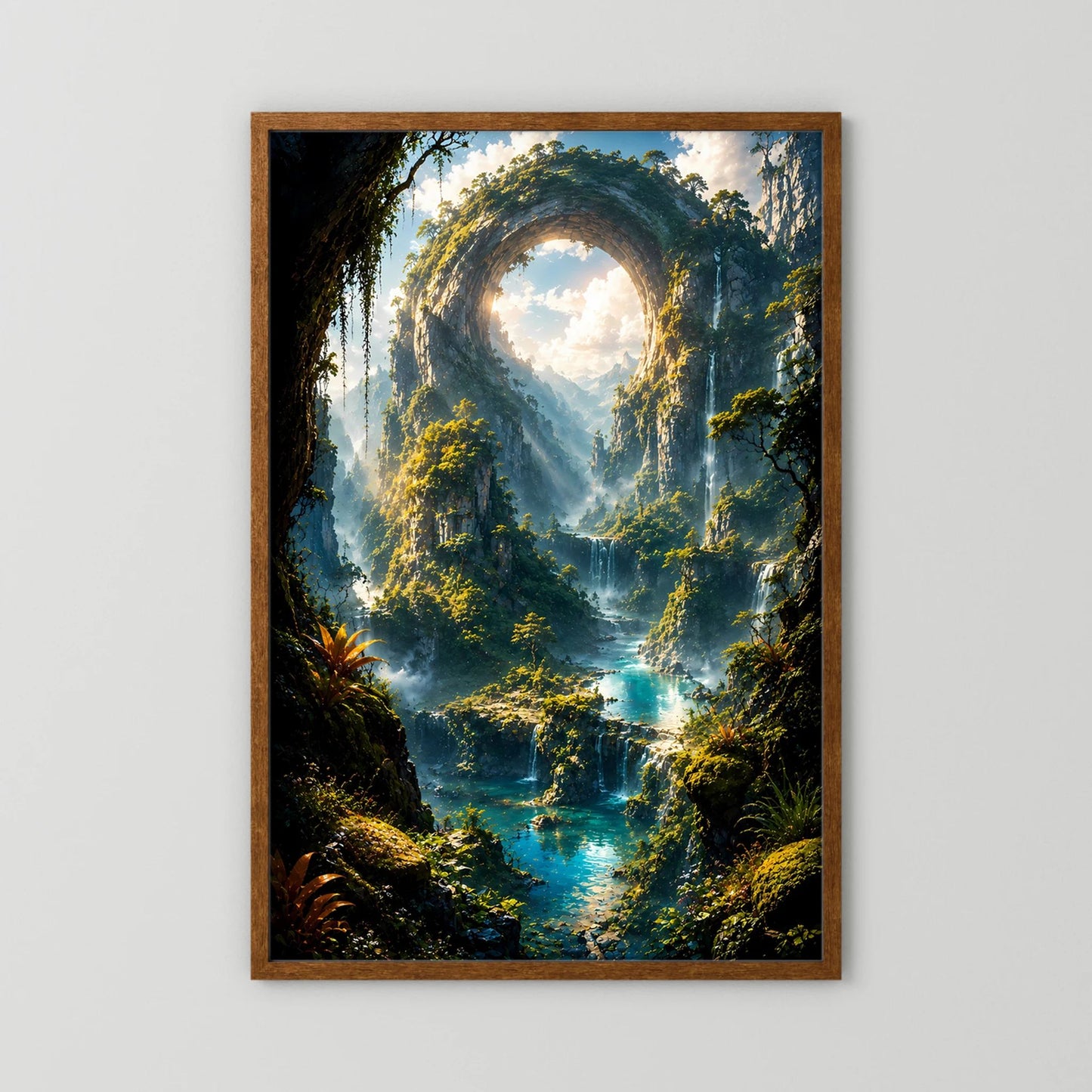 Mystisches Felsentor im Dschungel | Türkise Wasserfälle & verborgene Bergwelt | Poster Hochformat