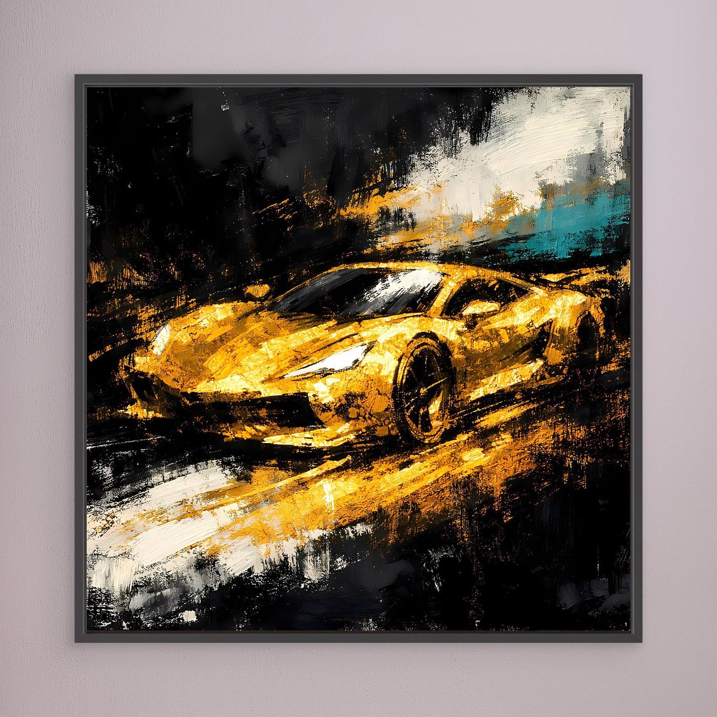 Leinwand Goldener Supersportwagen | Modernes Abstraktes Rennsport Wandbild