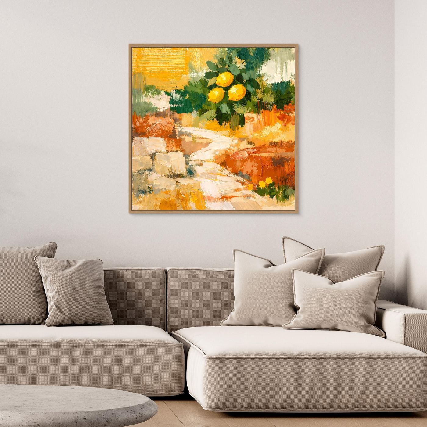 Leinwand Mediterraner Zitronenzweig im Sonnenlicht | Abstraktes Stillleben Wandbild