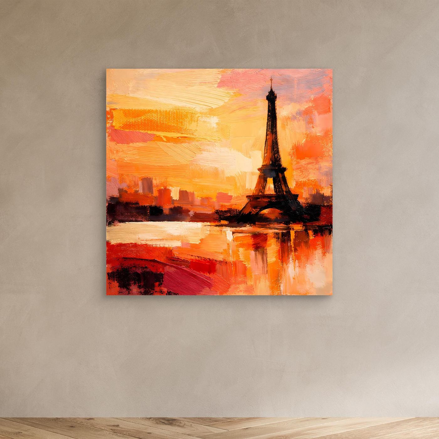 Leinwand Abstraktes Eiffelturm Paris Gemälde | Modernes Romantisches Wandbild Sonnenuntergang
