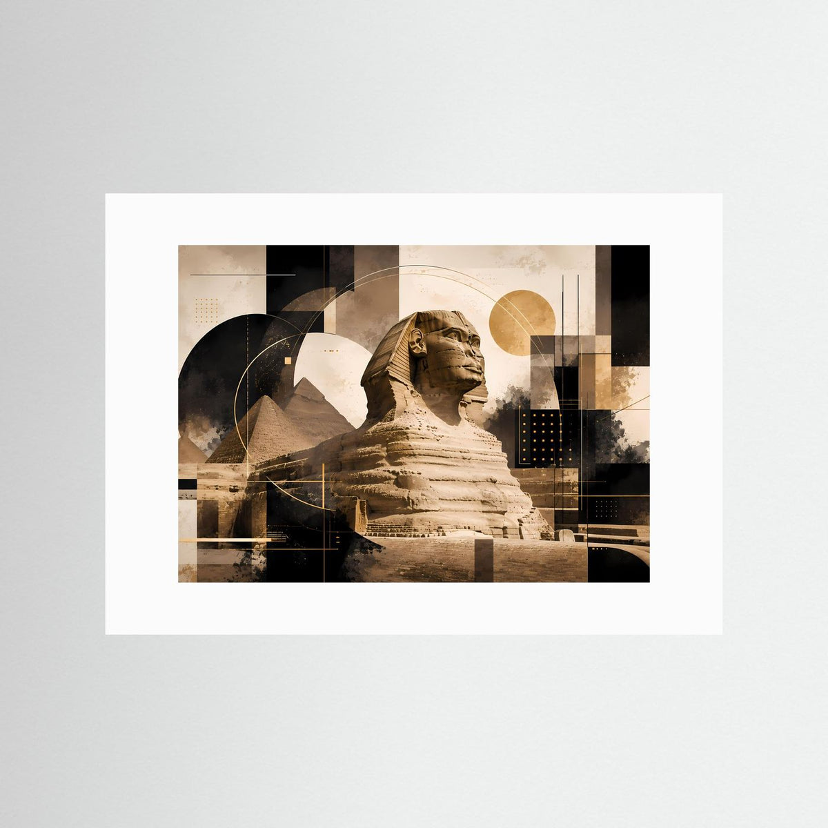 Querformat-Poster mit Sphinx und Pyramiden mit weißem Passepartout