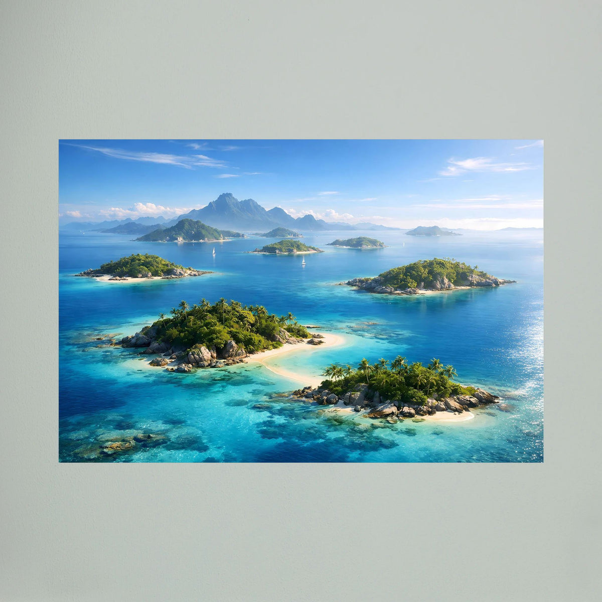 Querformat-Poster mit tropischer Insel-Landschaft und türkisblauem Meer