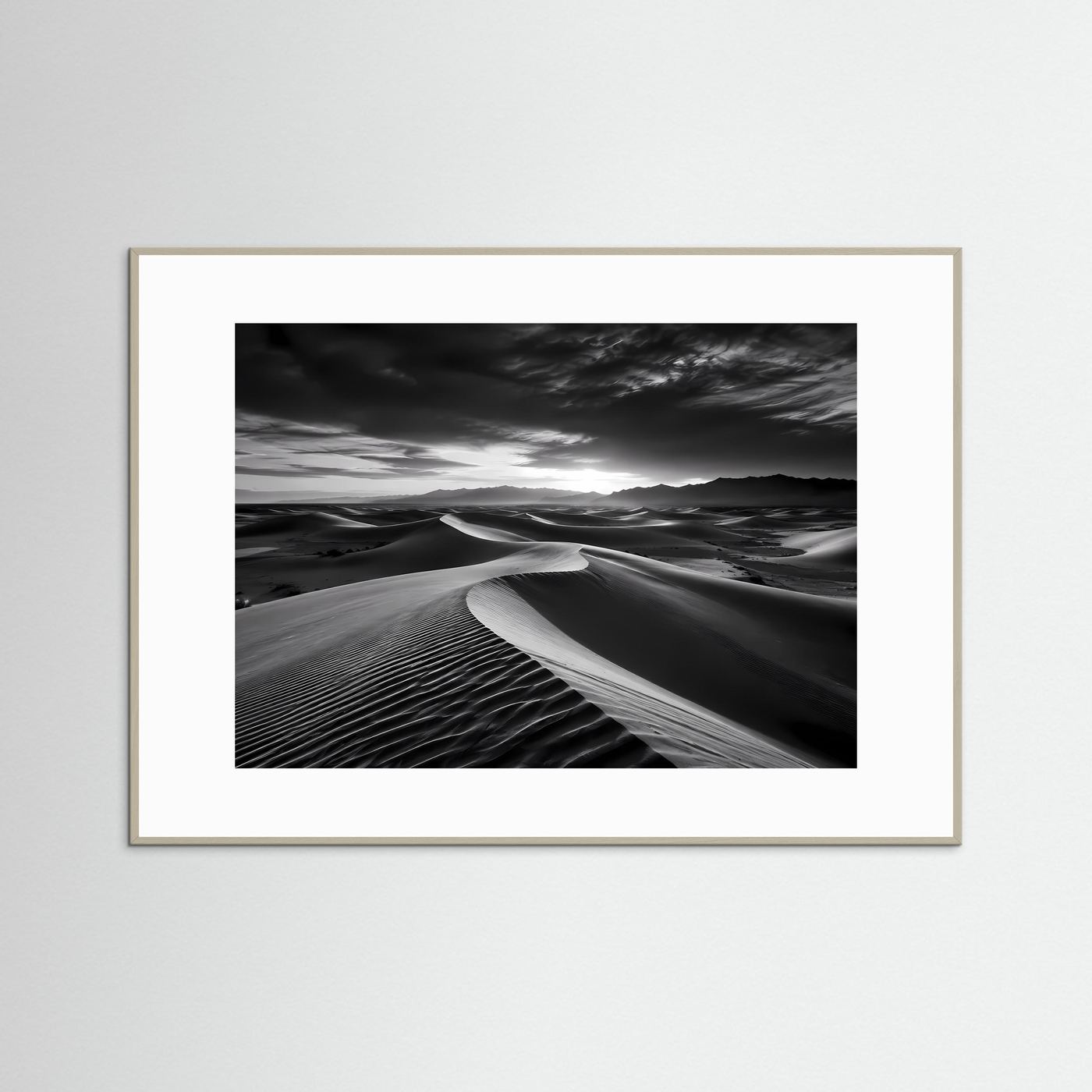 Wüsten Poster Schwarz Weiß | Minimalistische Dünen Landschaft | Moderne Fine Art Wandkunst | Monochromes Leinwandbild | Panorama Natur | Elegante Wanddeko