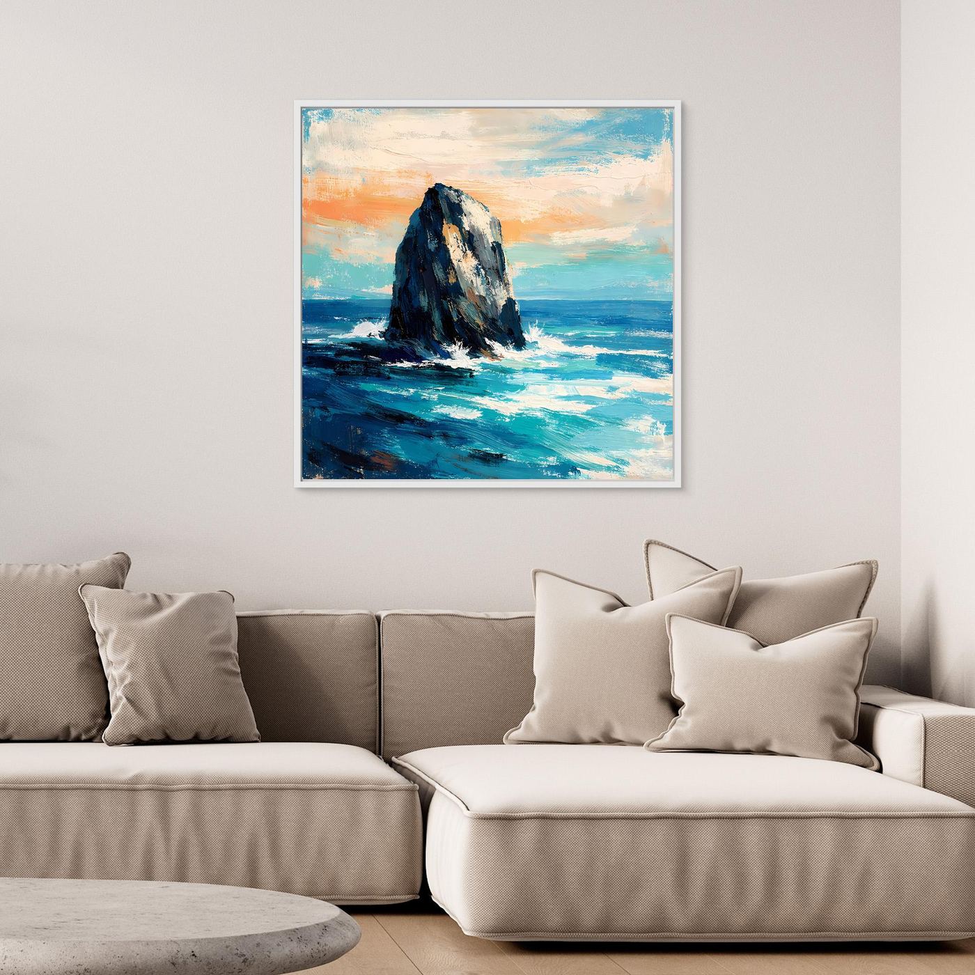 Leinwand Markanter Felsen in der Brandung | Abstraktes Ozean Wandbild