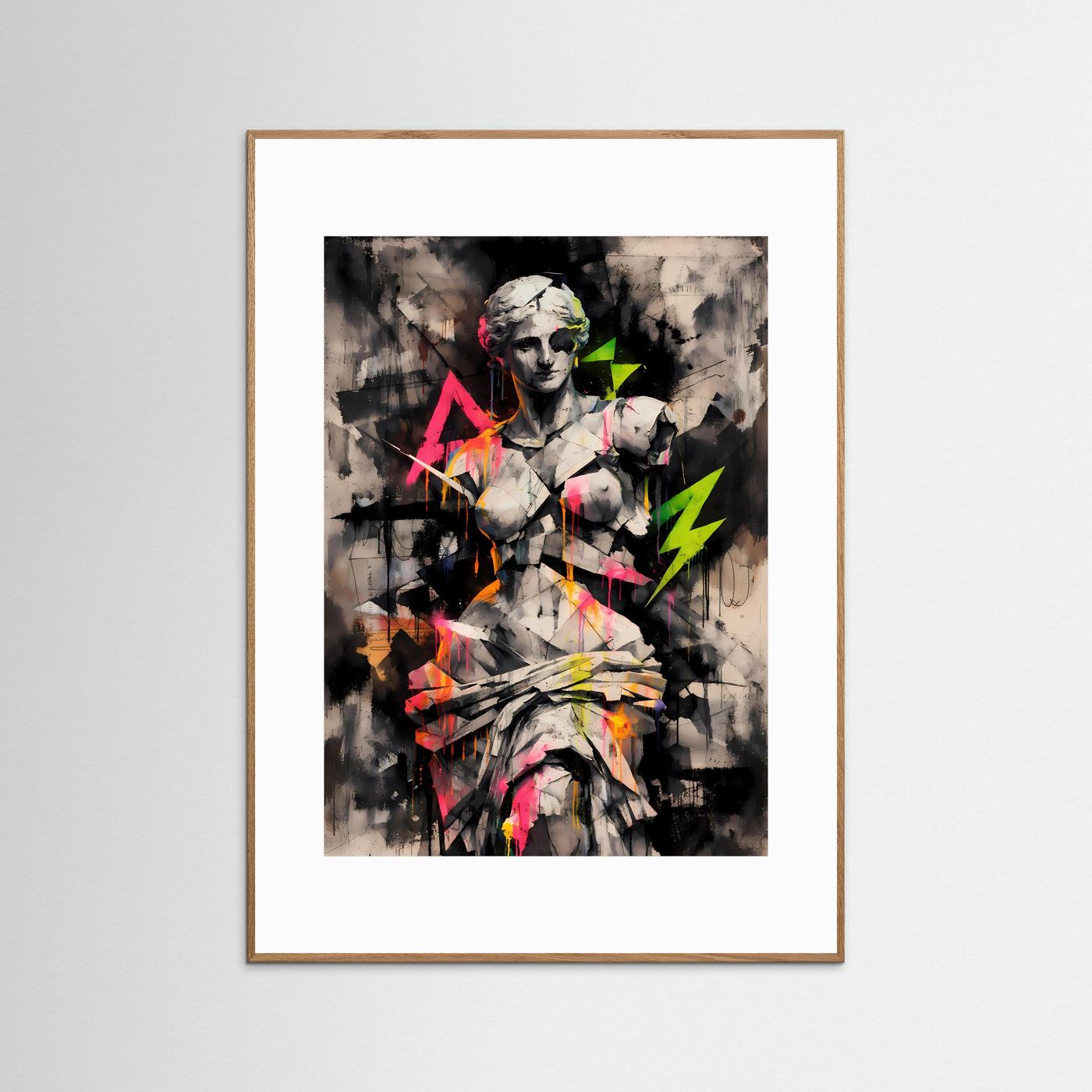 The Neon Venus | Luxuriöses Skulpturen Poster Bunt & Dunkel | Abstraktes Statue Kunstposter Hochformat