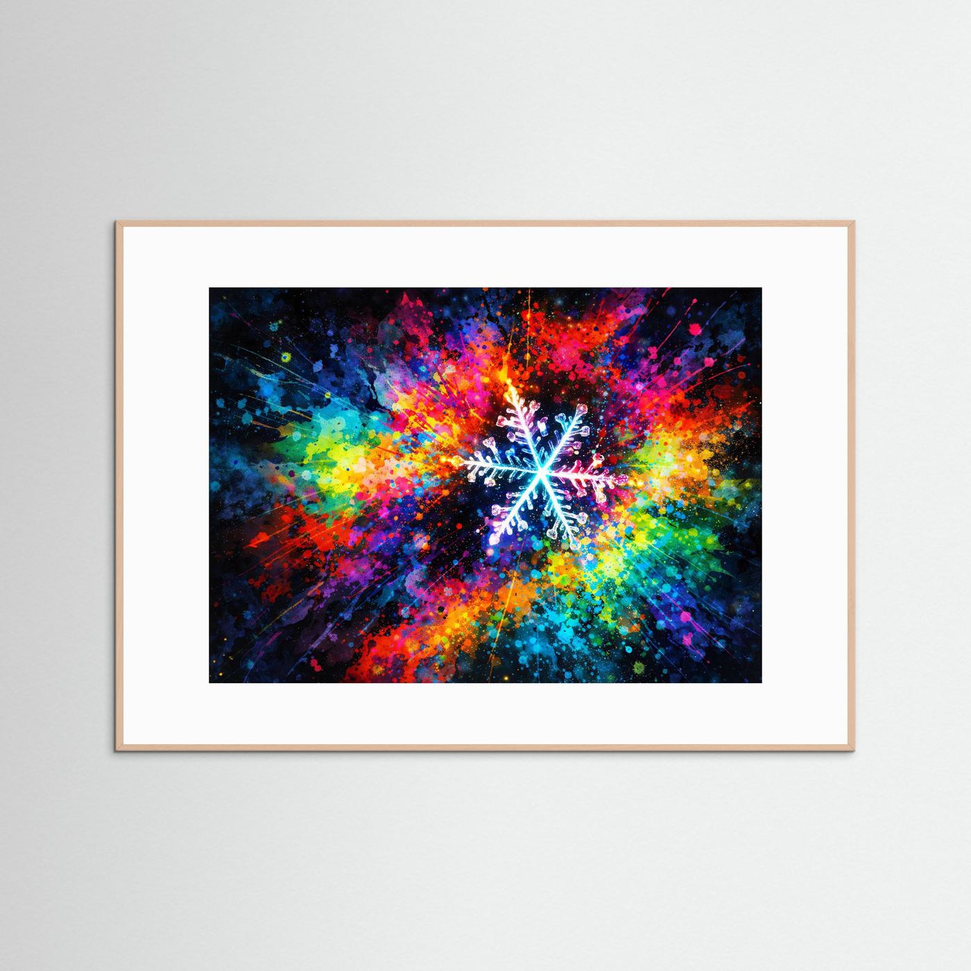 Farbenfrohe Schneeflocke Expressionismus | Bunt & Abstrakt Winter Kunst Poster Querformat