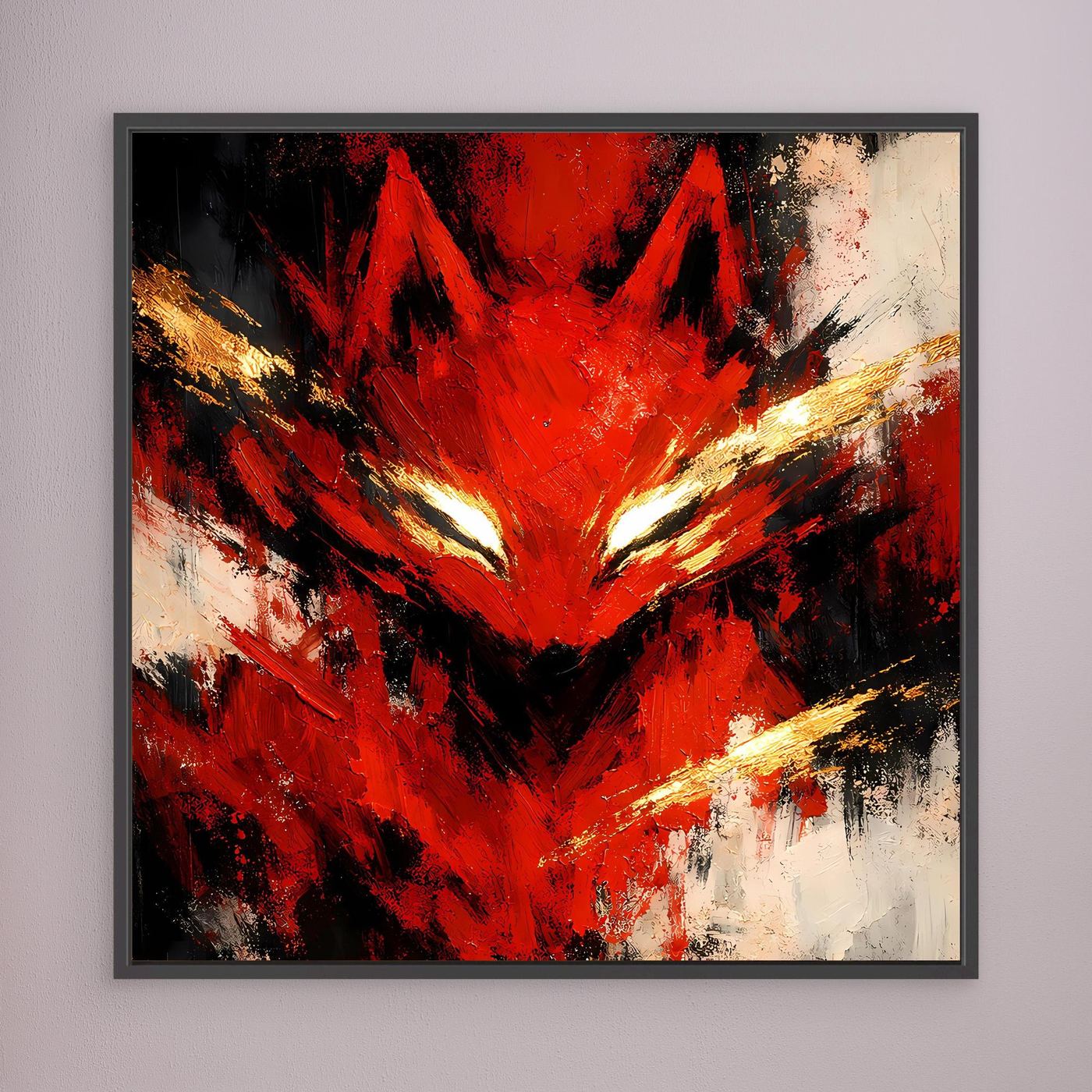 Leinwand Mystischer Kitsune Fuchs in Rot | Abstraktes Japanisches Mythologie Wandbild