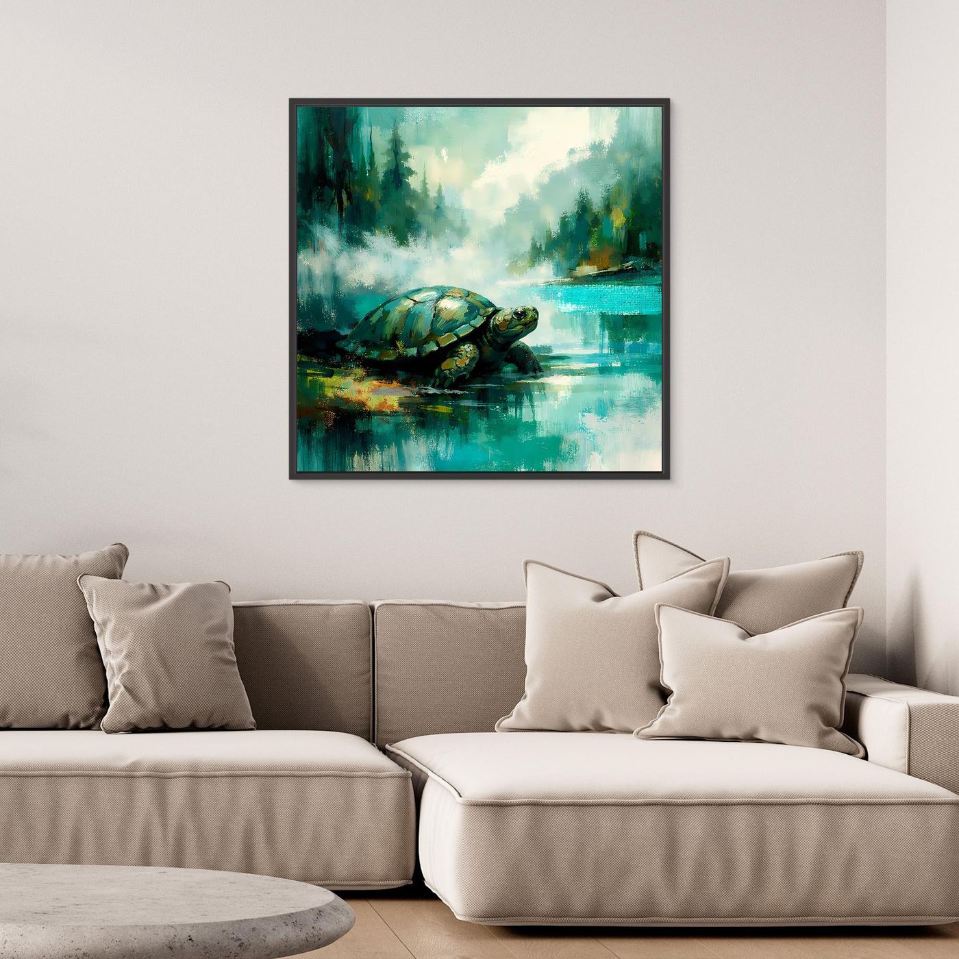 Leinwand Mystische Schildkröte am See | Abstraktes Natur & Tier Wandbild