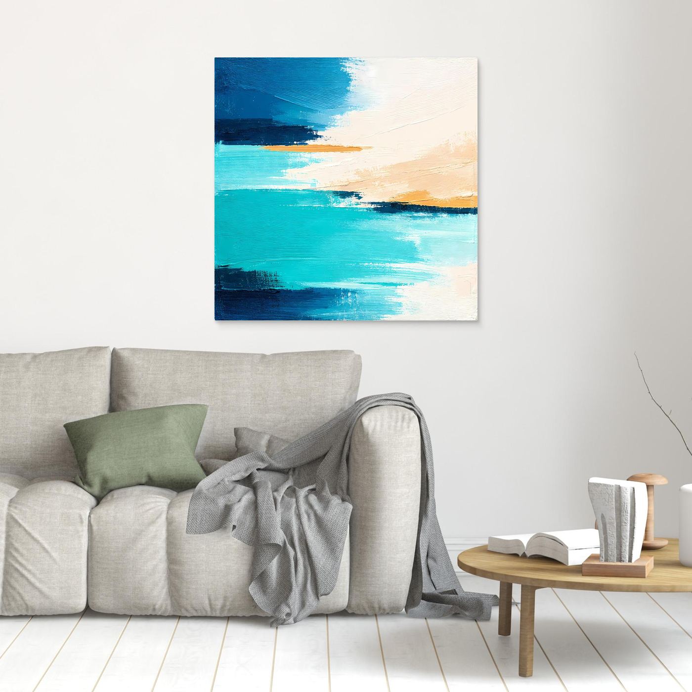 Leinwand Abstrakte Meeresbrise in Türkis und Beige | Modernes Acryl Wandbild