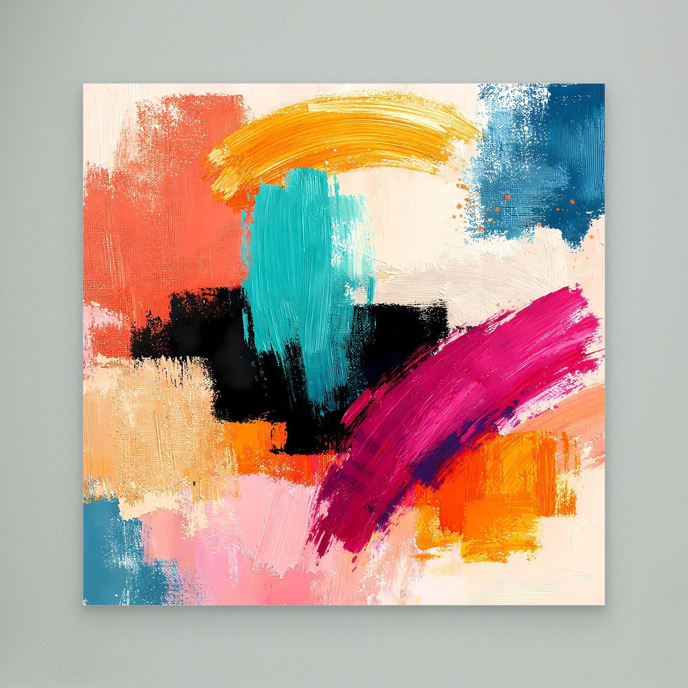 Abstraktes Leinwandbild mit bunten Pinselstrichen, ohne Rahmen (zentriert)