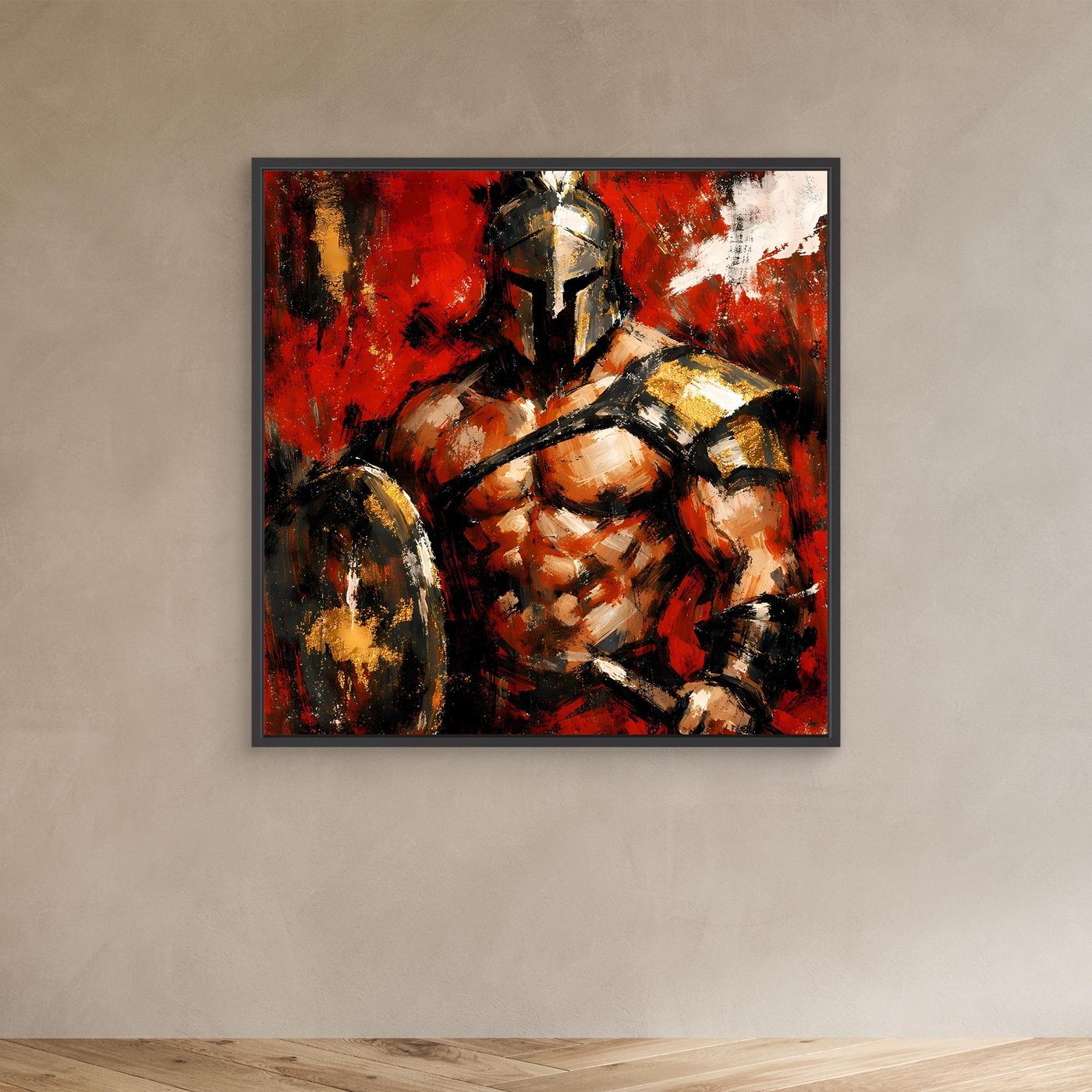 Leinwand Legendärer Spartaner in Rot | Abstraktes Krieger Wandbild Gold