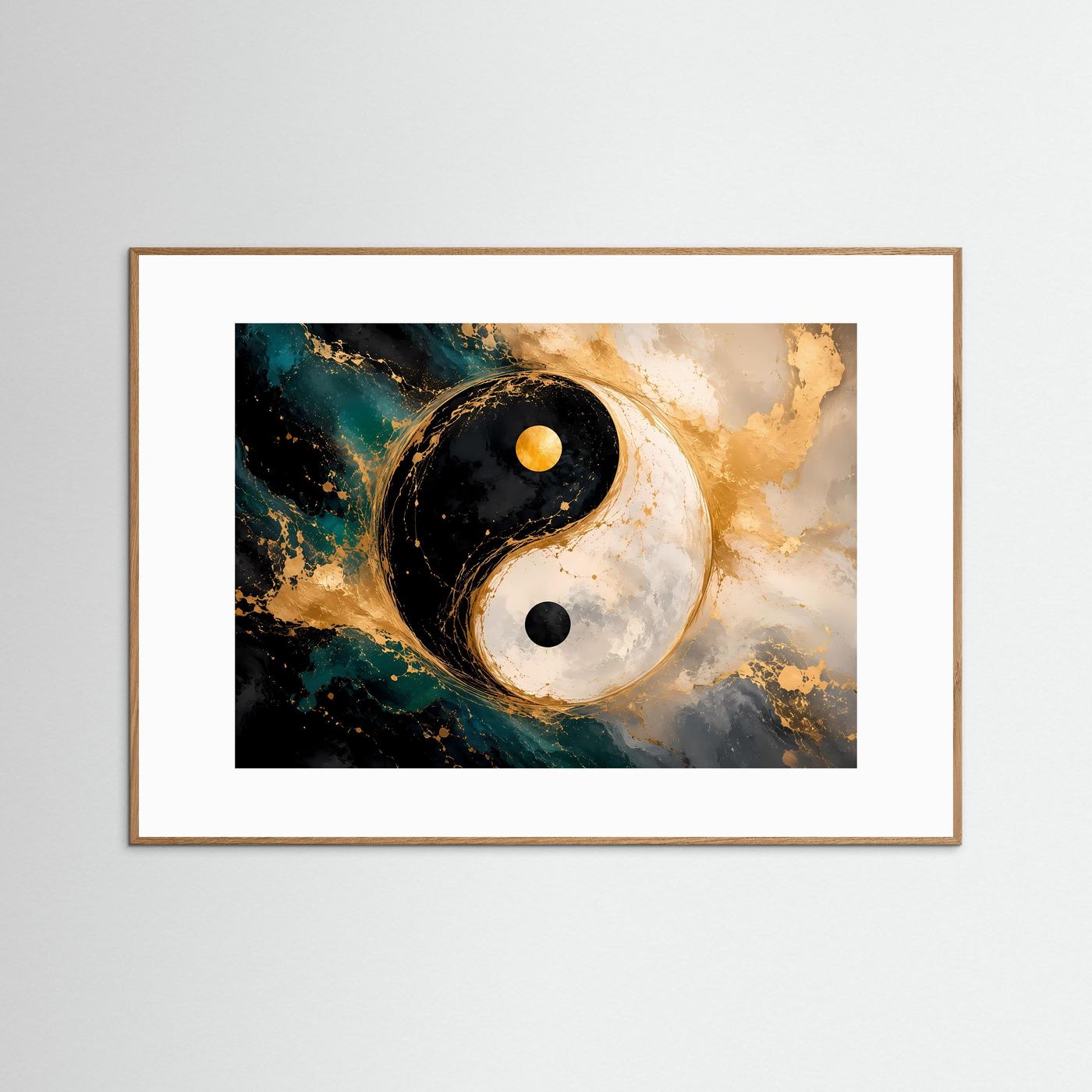 Yin Yang in Gold & Marmor | Abstraktes Feng Shui Wandbild Querformat