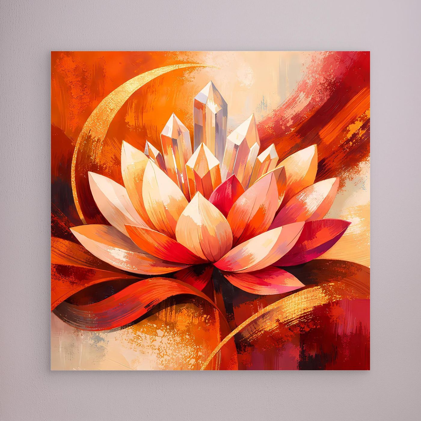 Leinwandbild mit Lotusblüte in Orange und Rot ohne sichtbaren Rahmen