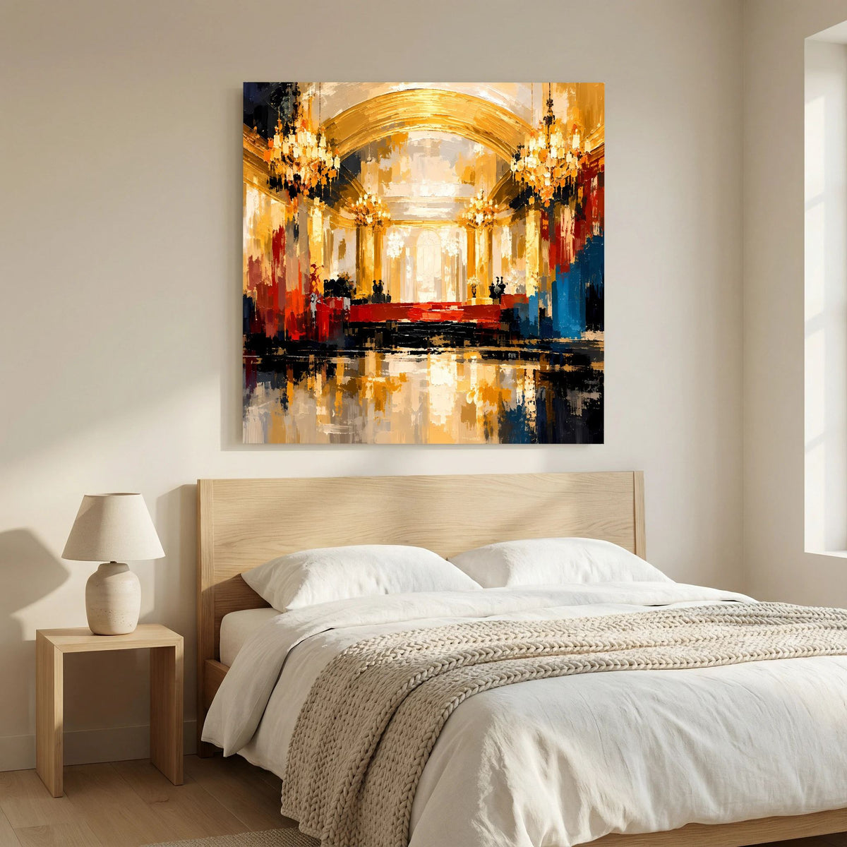 Leinwand Abstraktes Palast Saal Gemälde | Modernes Elegantes Wandbild Ballsaal Gold Rot