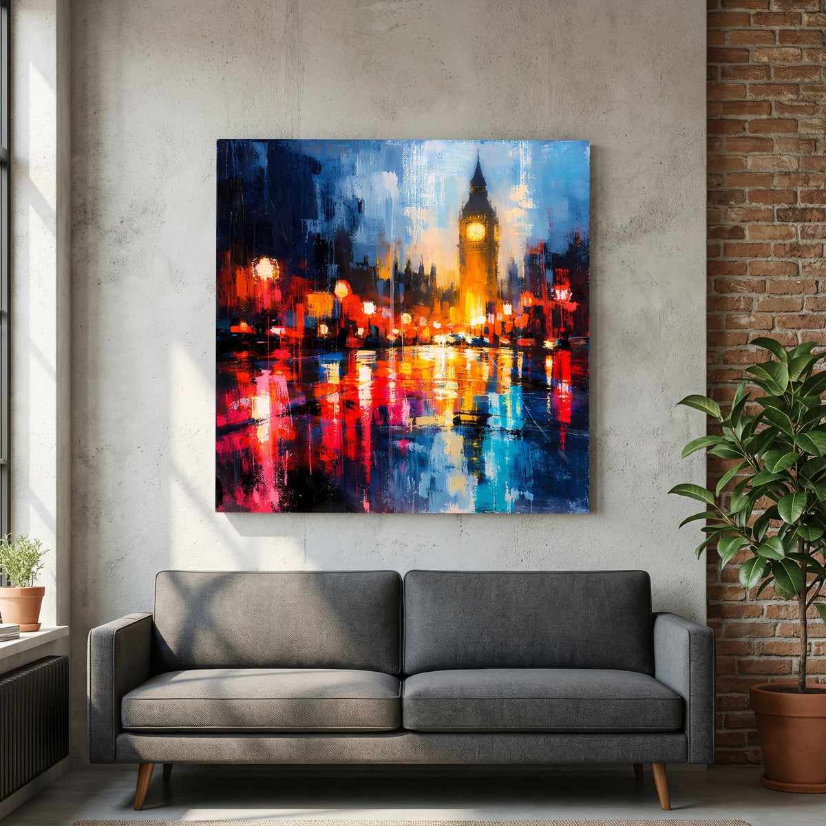 Leinwand Abstraktes Big Ben London Gemälde | Modernes Urbanes Wandbild bei Nacht