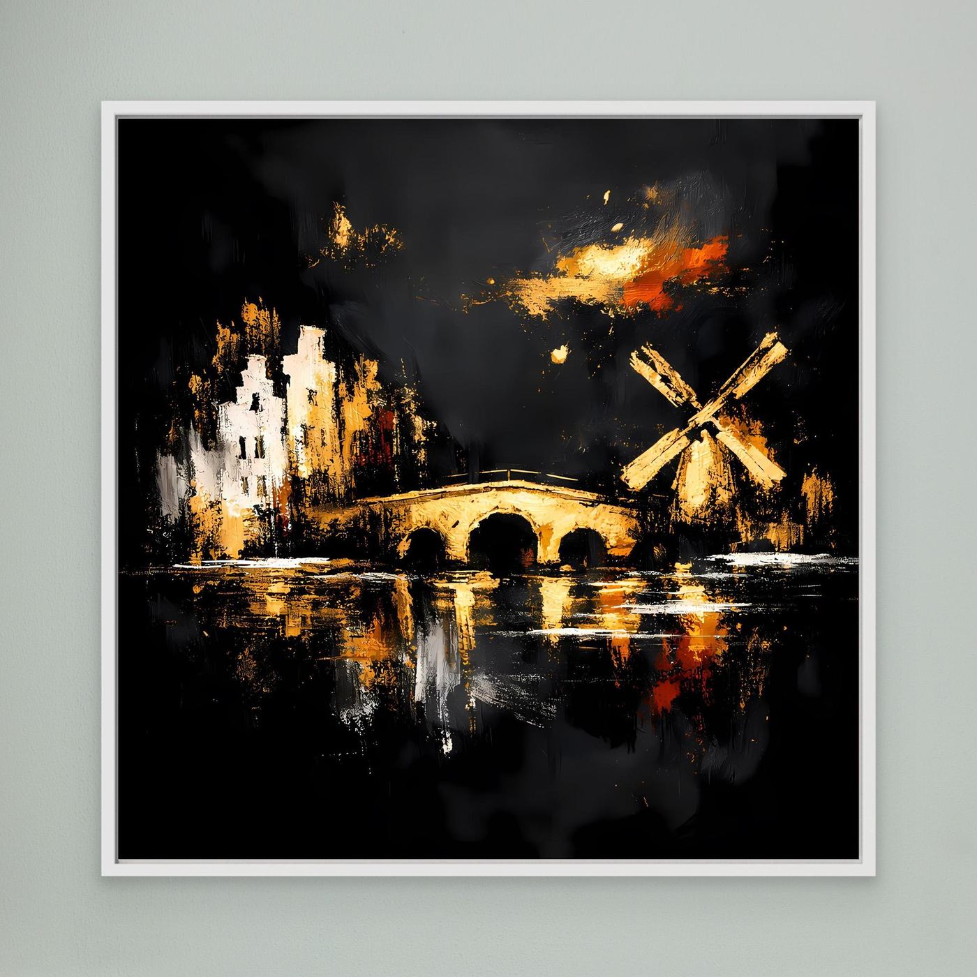 Leinwand Goldene Windmühle in Amsterdam | Abstraktes Holland Wandbild Modern