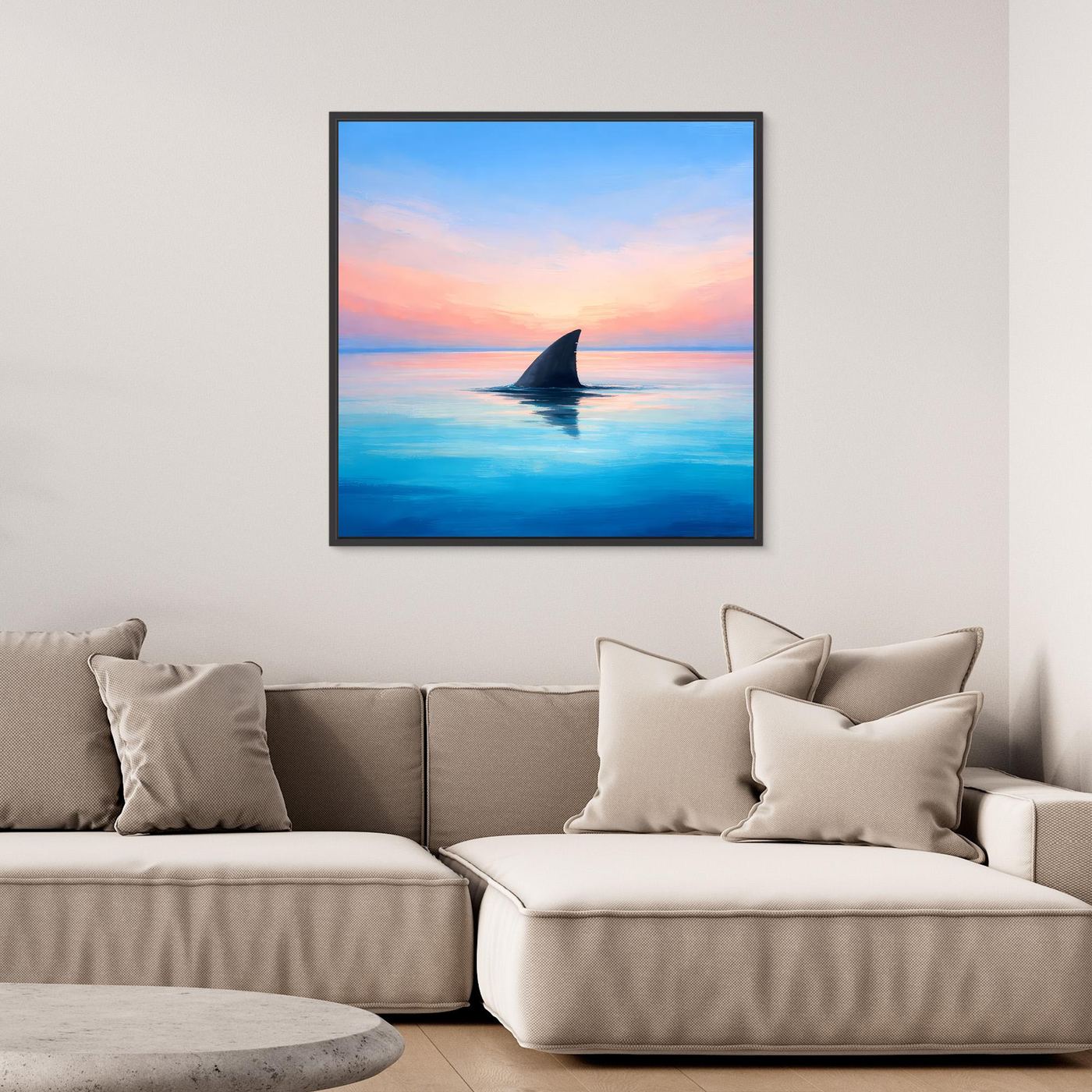 Leinwand Mystische Haifischflosse im Abendrot | Abstraktes Ozean Wandbild