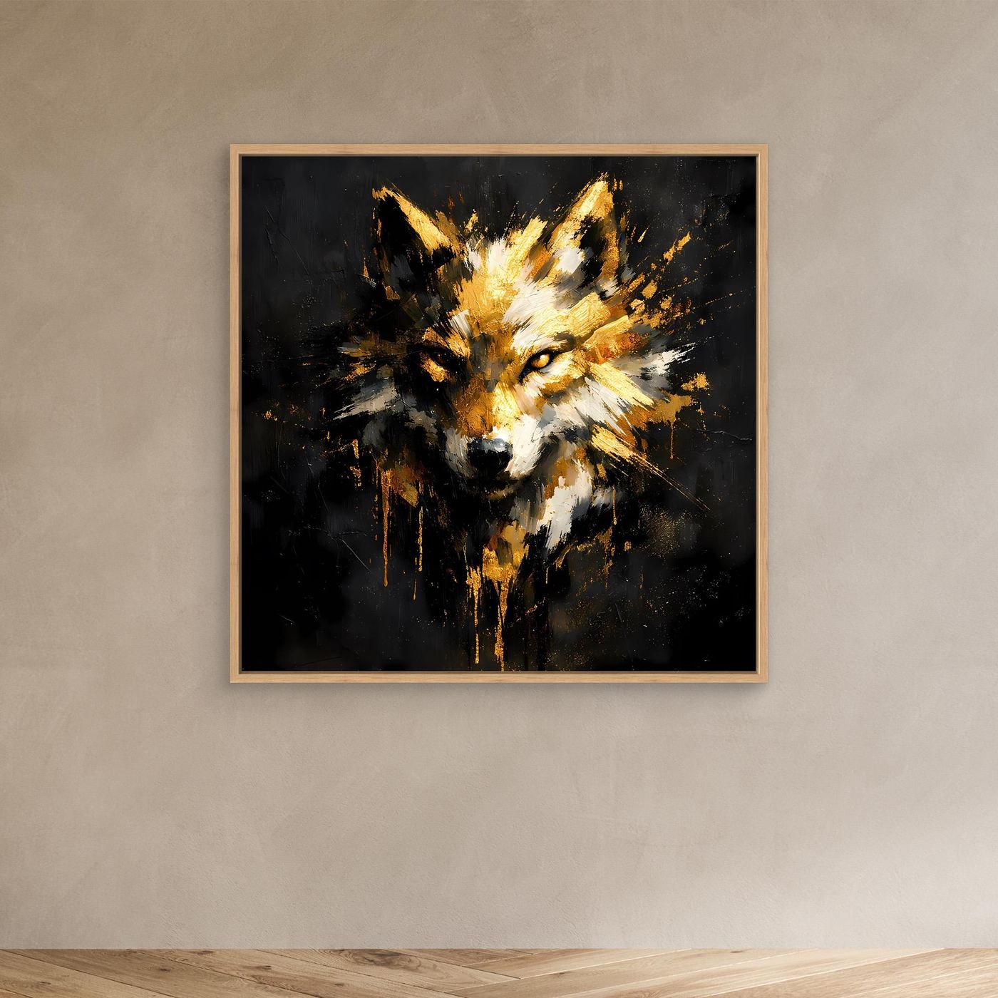Leinwand Goldener Wolfskopf | Abstraktes Wildtier Wandbild Modern